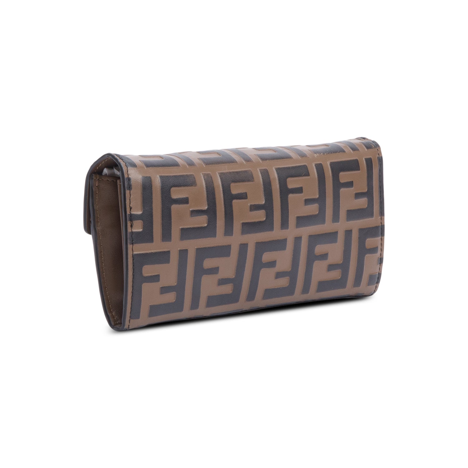 Fendi Brown FF Zucca Embossed Leather Continental Wallet on Chain w/ Box