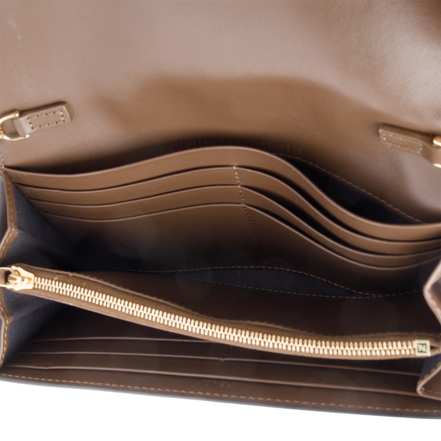 Fendi Brown FF Zucca Embossed Leather Continental Wallet on Chain w/ Box