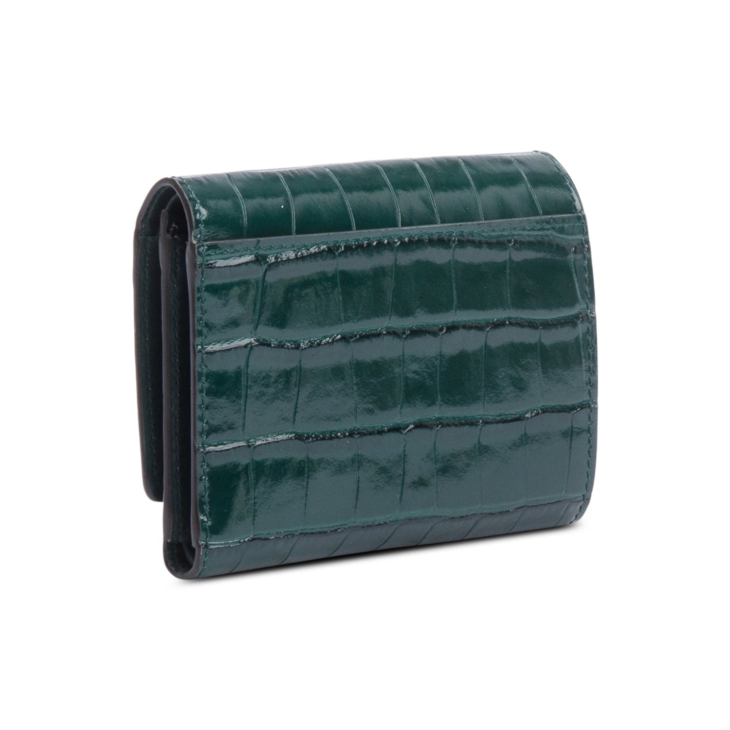 Burberry Green Croc-Embossed Leather TB Compact Wallet w/ Box