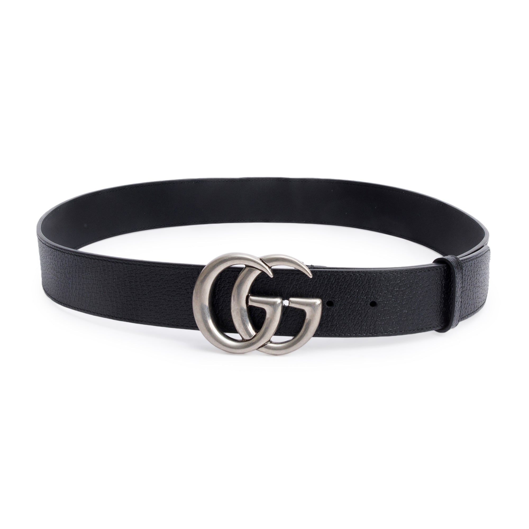 Gucci Black Leather GG Marmont Wide Belt with Double G Buckle, 100 40