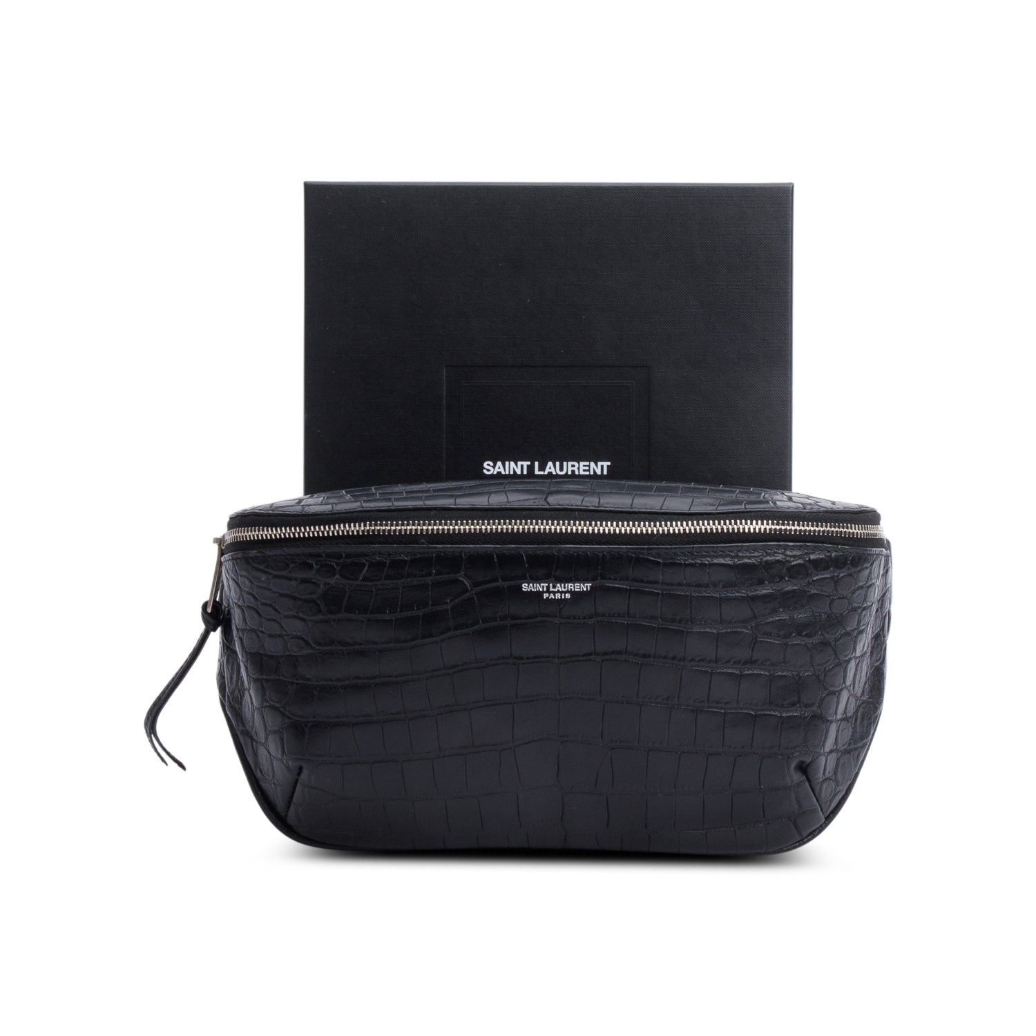 Saint Laurent Black Croc-Embossed Leather Marsupio Belt Bag w/ Box