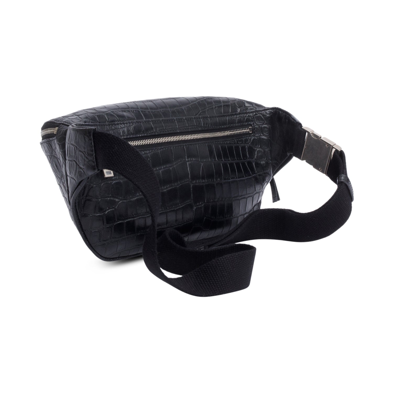 Saint Laurent Black Croc-Embossed Leather Marsupio Belt Bag w/ Box
