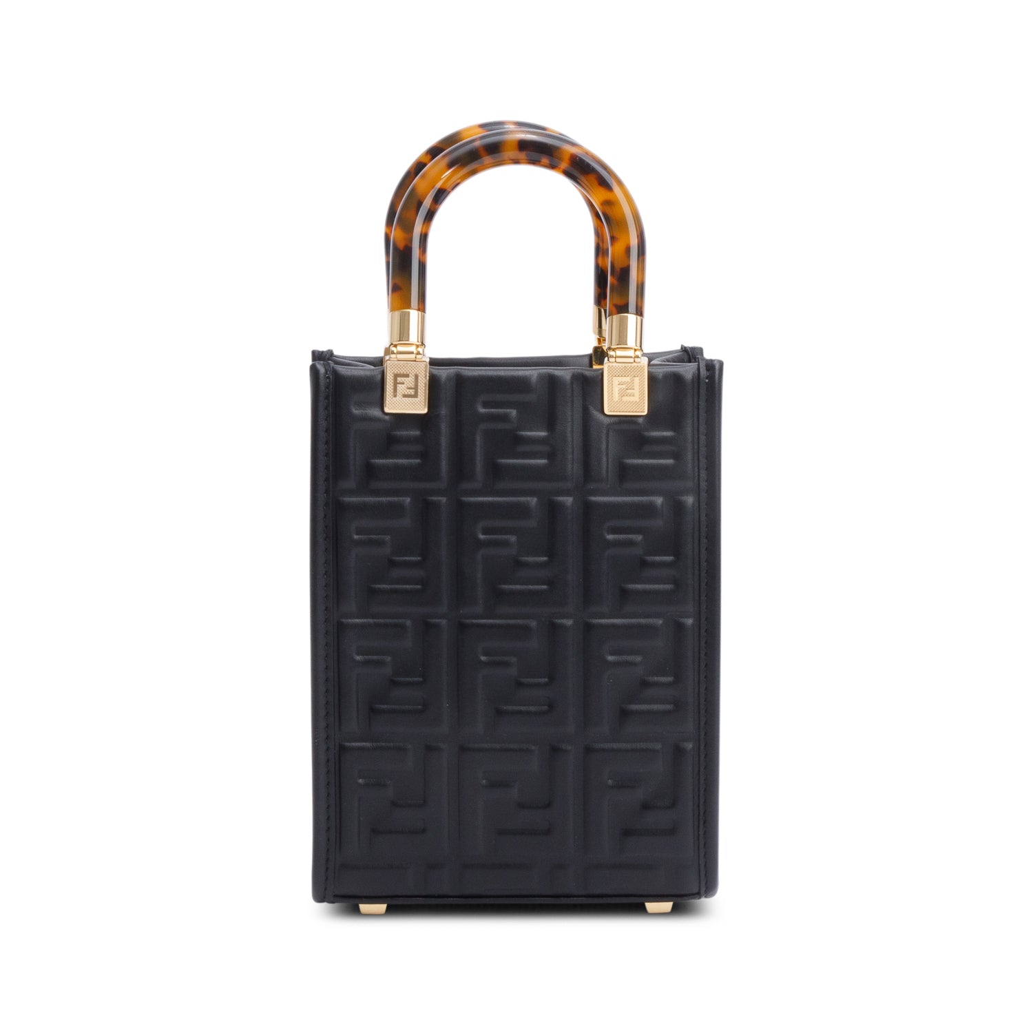 Fendi Black FF Embossed Leather Mini Sunshine Shopper Tote