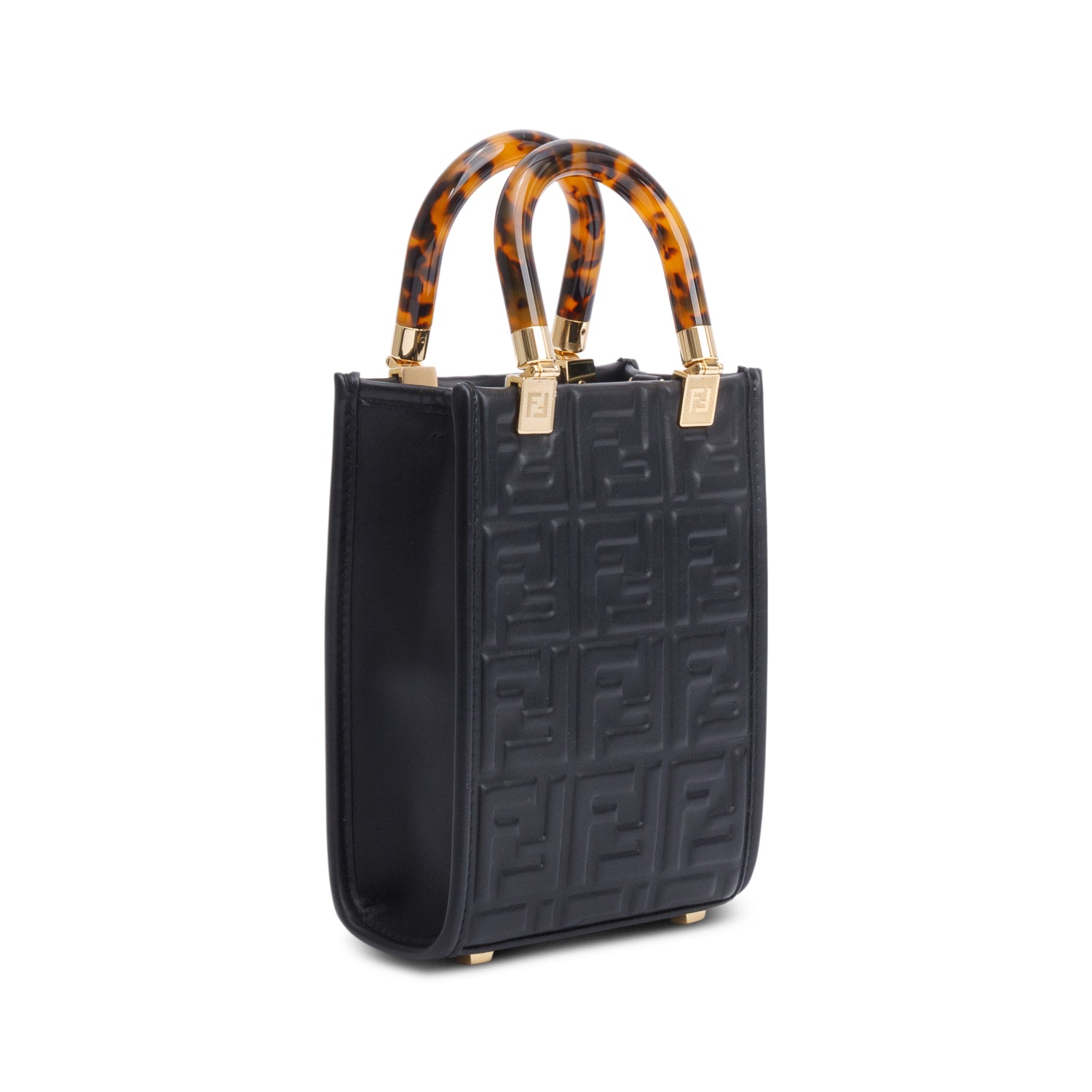 Fendi Black FF Embossed Leather Mini Sunshine Shopper Tote