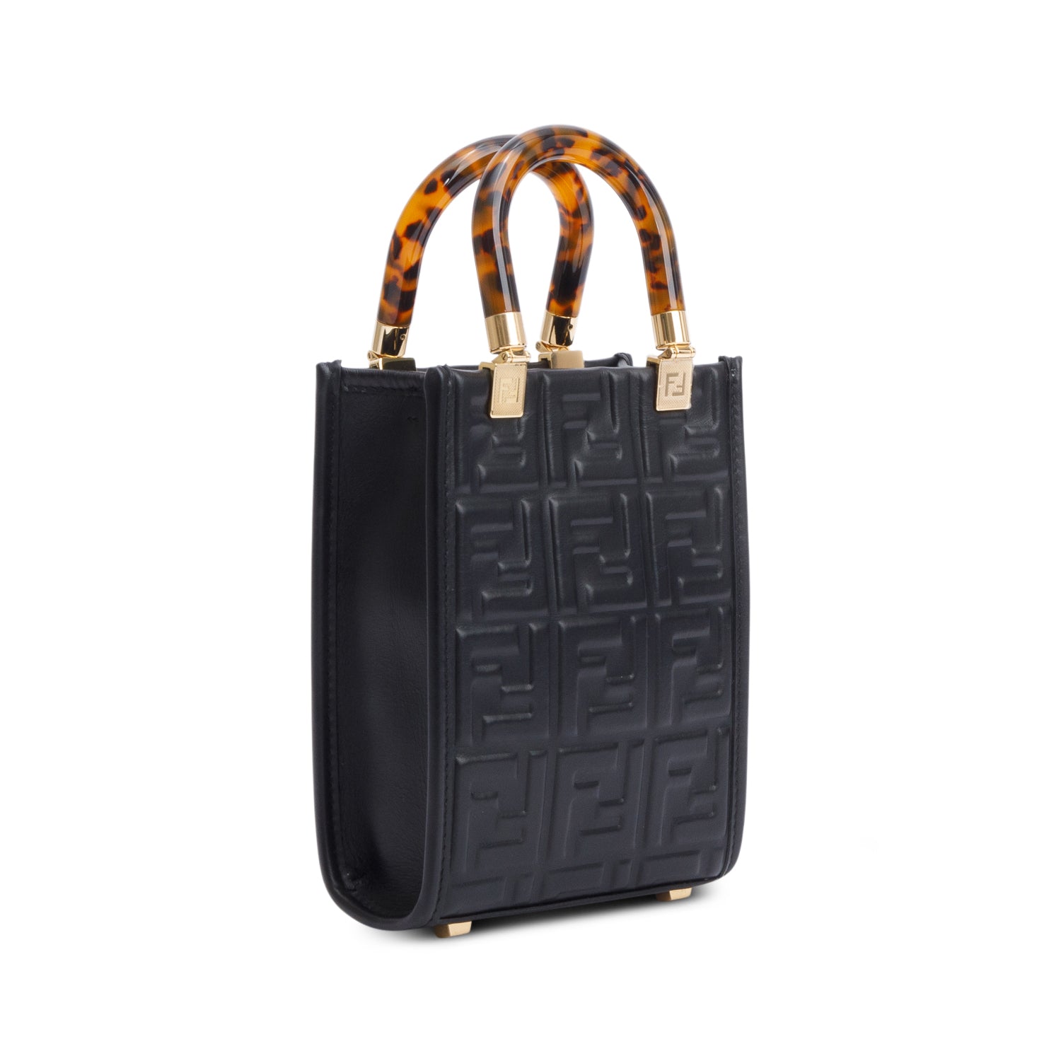 Fendi Black FF Embossed Leather Mini Sunshine Shopper Tote