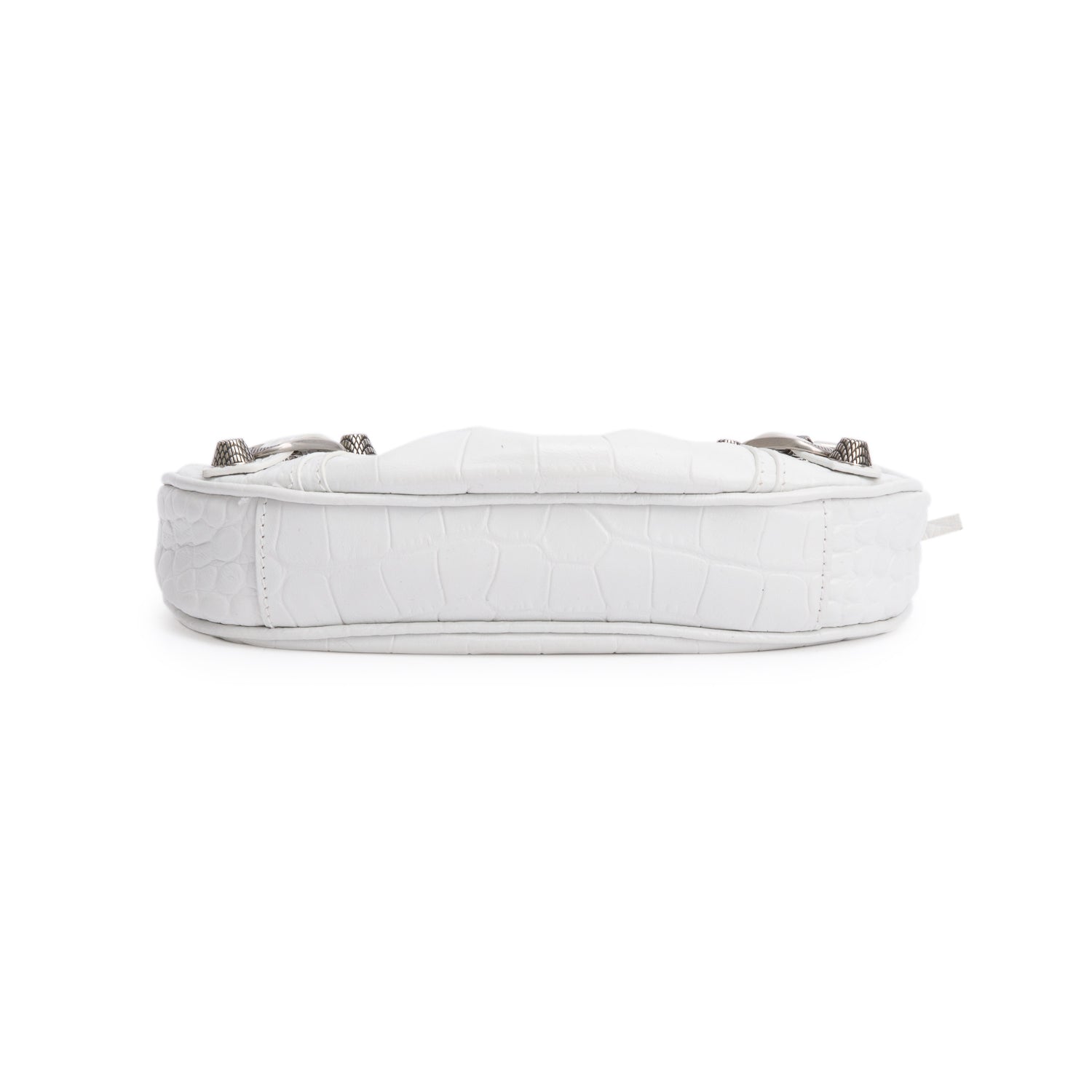Balenciaga White Crocodile Embossed Leather Mini Le Cagole Crossbody with Chain