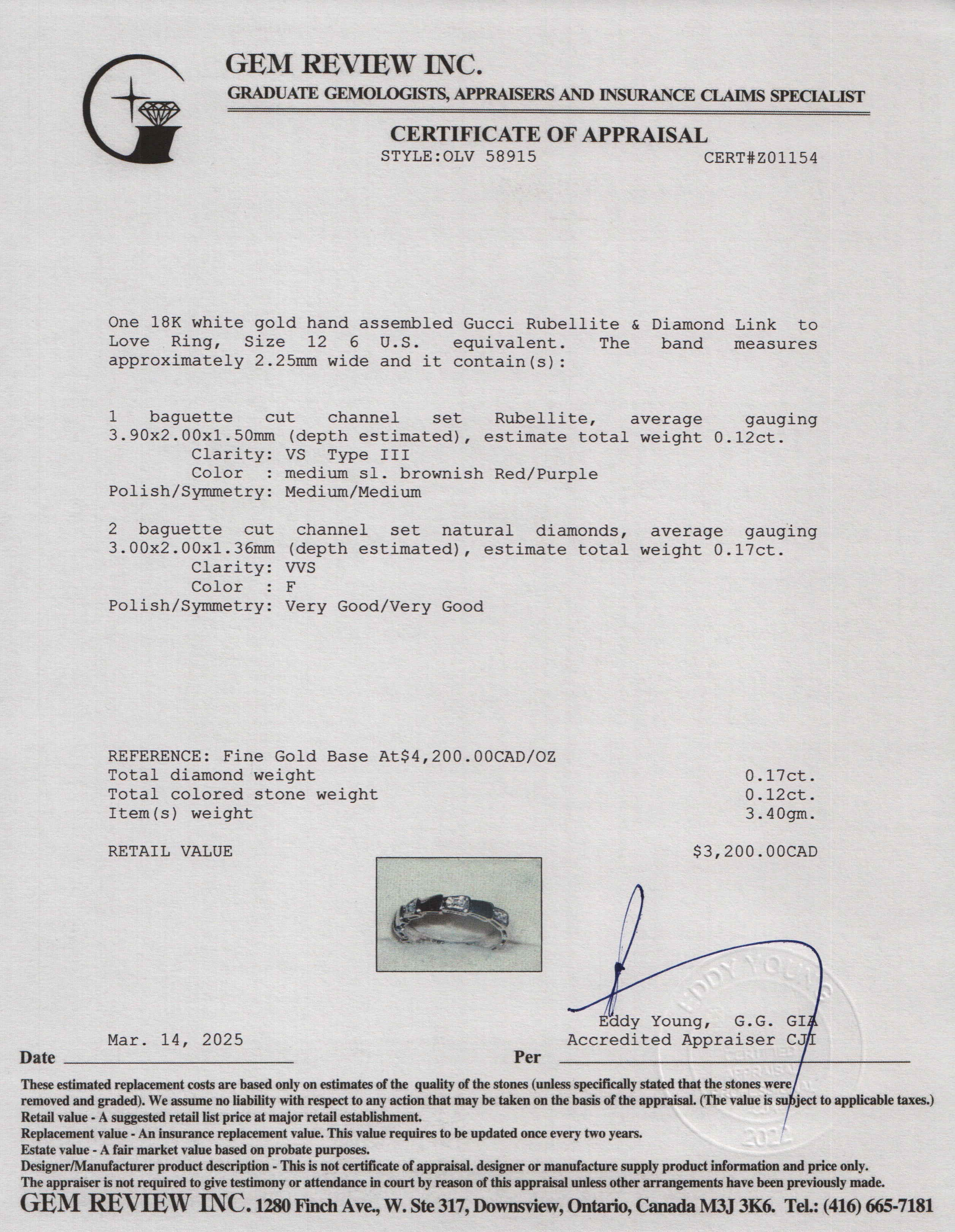 Gucci 18k White Gold Rubellite & Diamond Link to Love Ring, Size 12 6