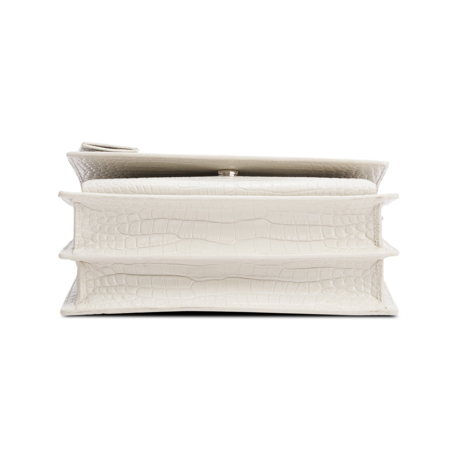 Saint Laurent Ivory Medium Crocodile Embossed Sunset Bag