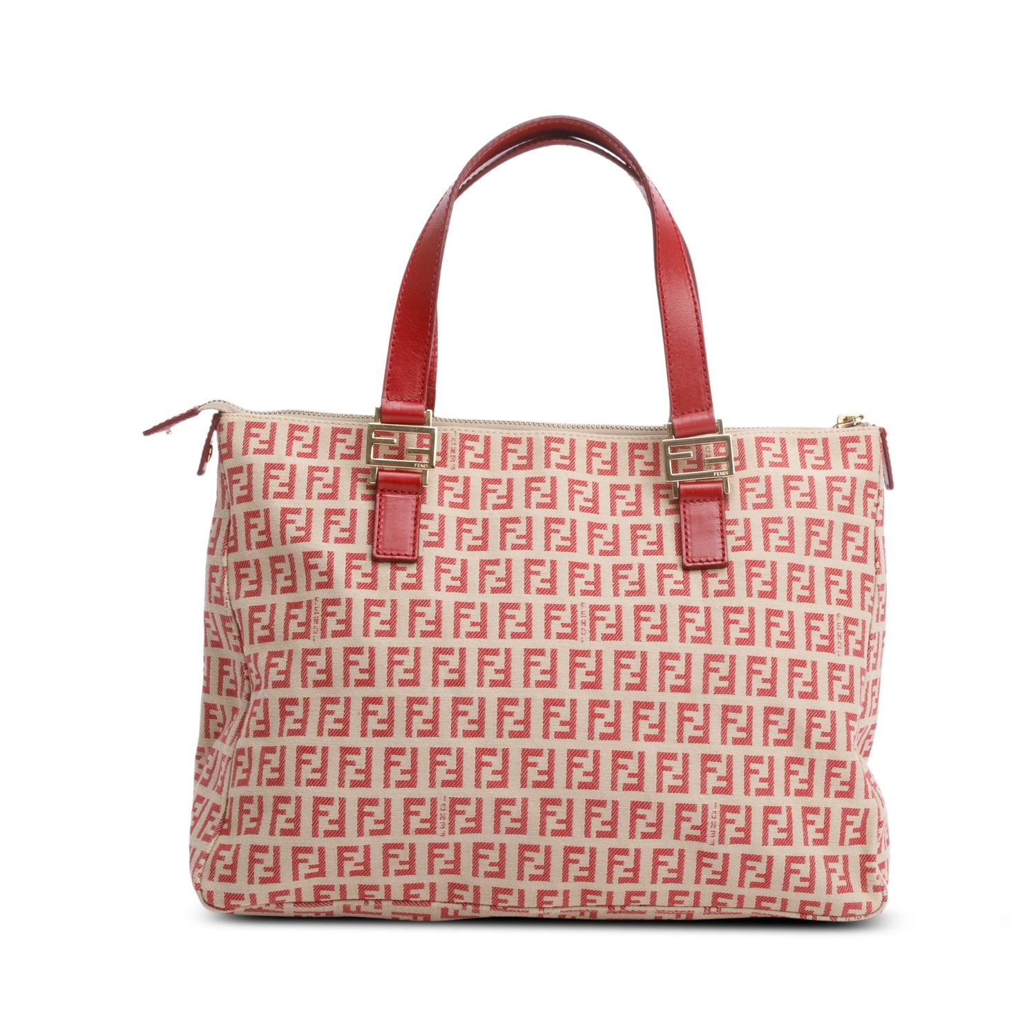 Fendi Red Zucchino FF Canvas Vintage Tote