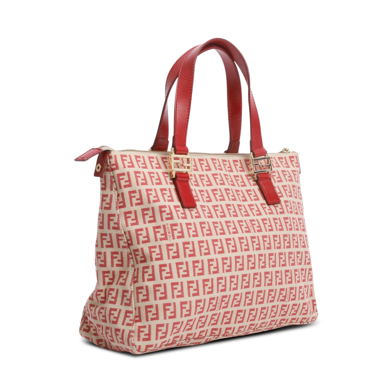 Fendi Red Zucchino FF Canvas Vintage Tote