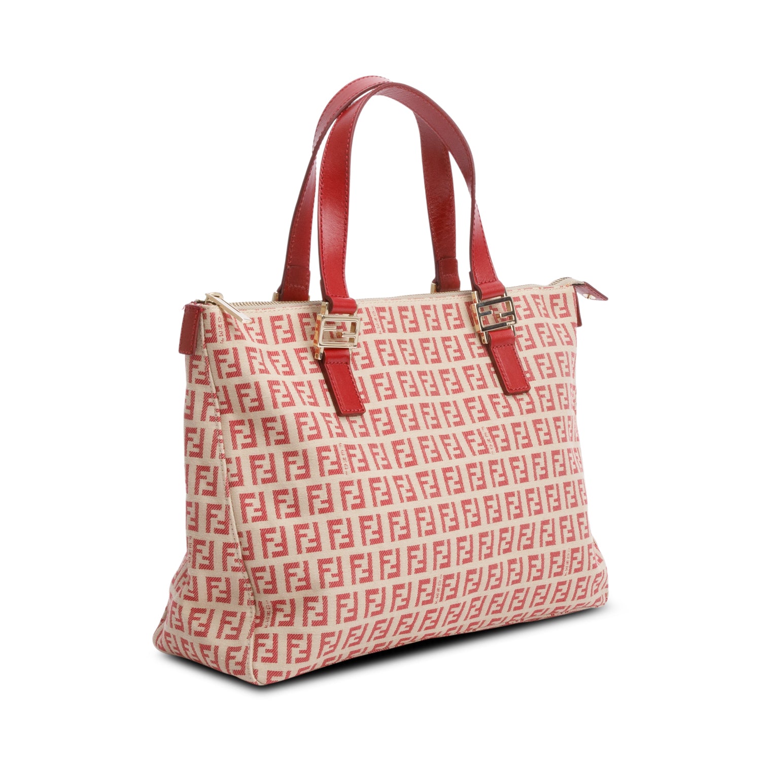 Fendi Red Zucchino FF Canvas Vintage Tote
