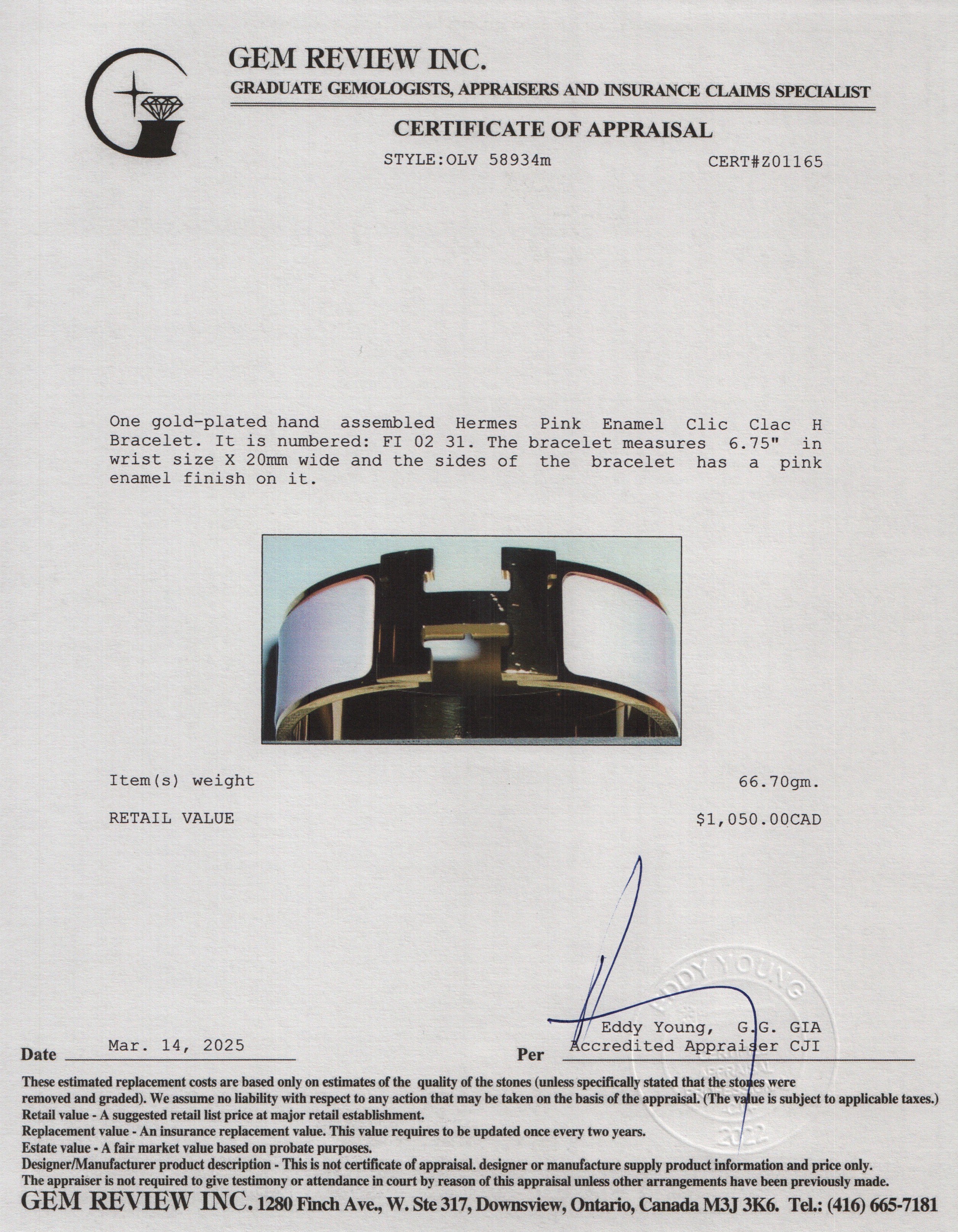 Hermes 2024 Gold-Plated Pink Enamel Clic Clac H Bracelet w/ Box & Receipt