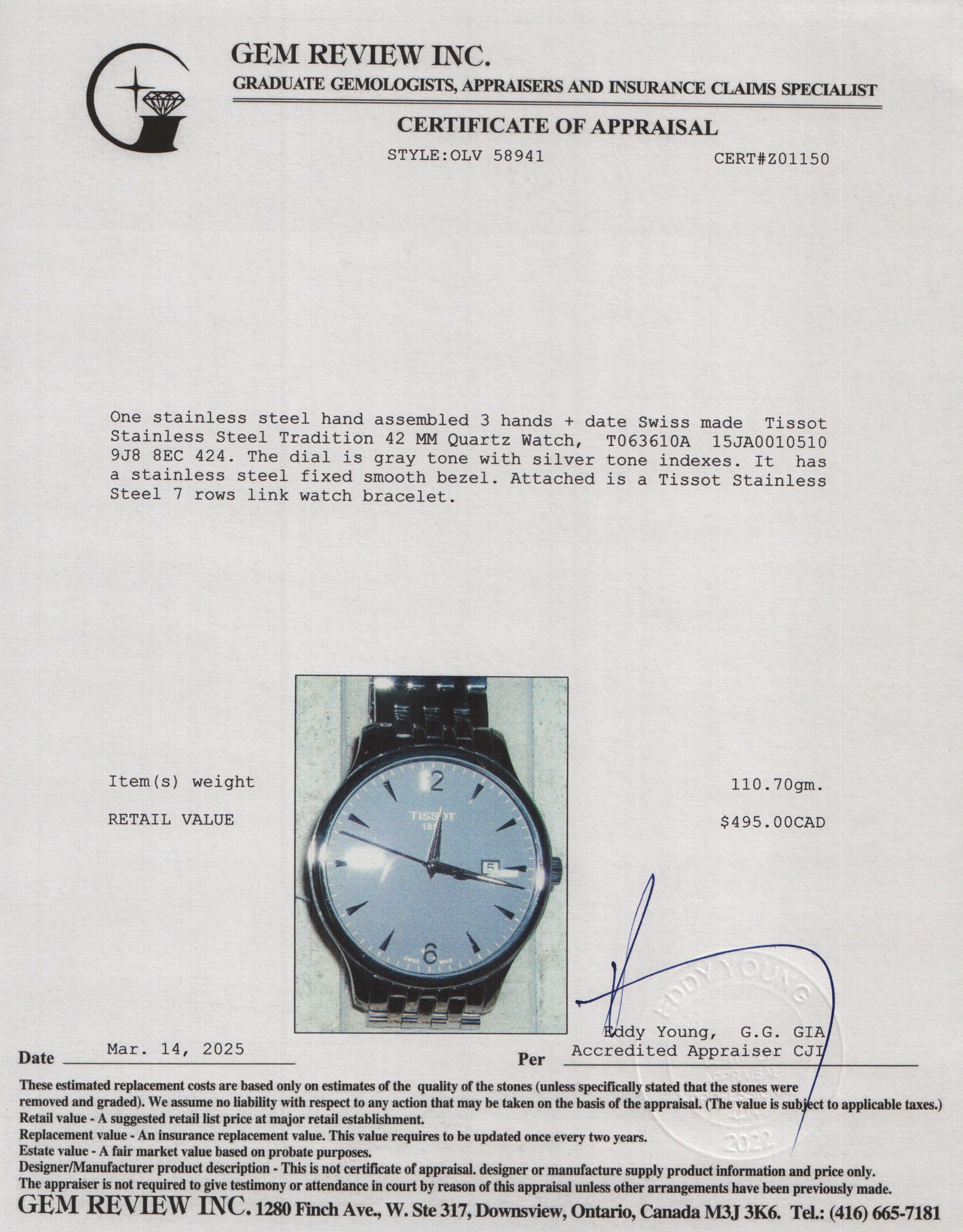 Tissot Stainless Steel Tradition 42 MM Quartz Watch