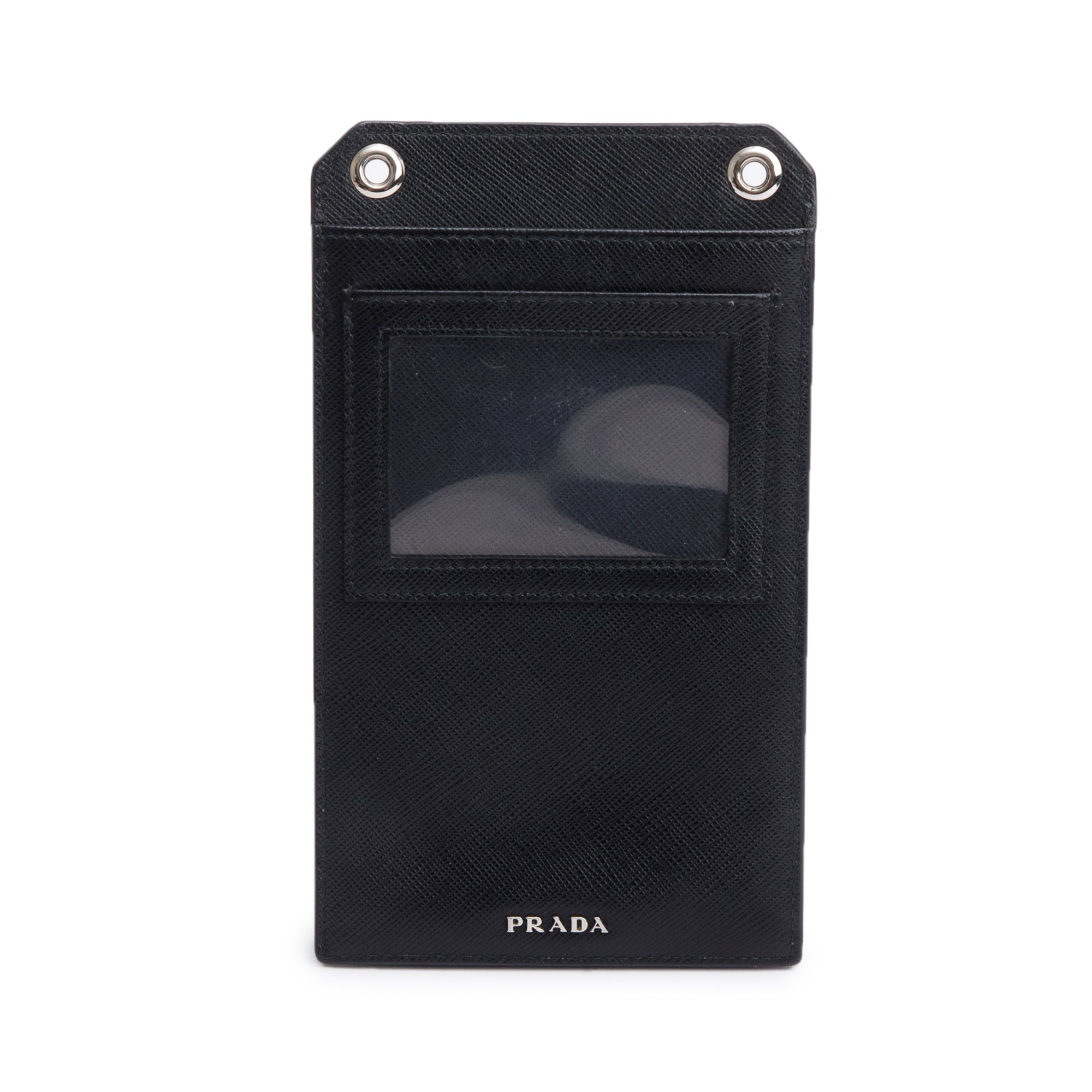 Prada Black Saffiano Lux Leather Racing Logo Patch Phone Pouch Crossbody Bag