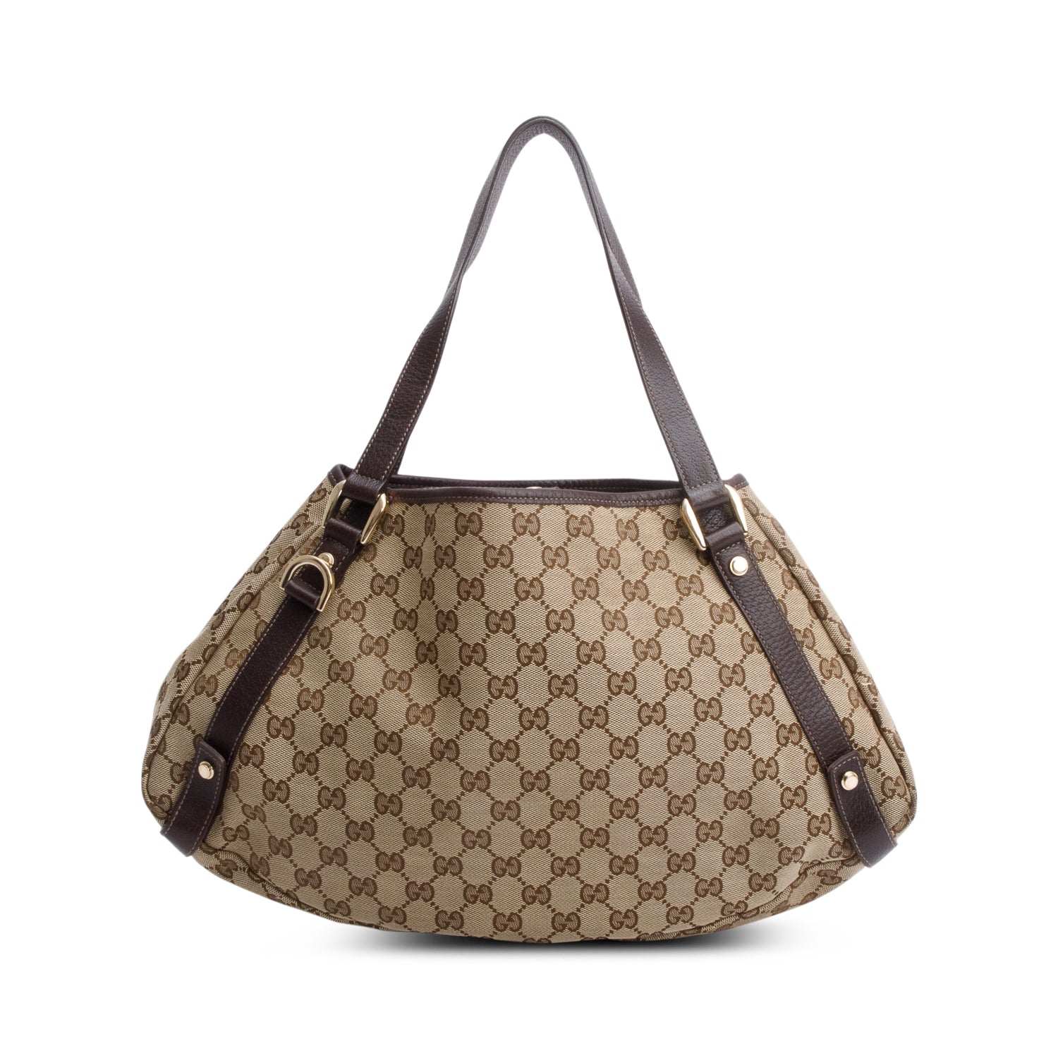 Gucci Brown Leather Trim Medium GG Canvas Abbey Shoulder Bag