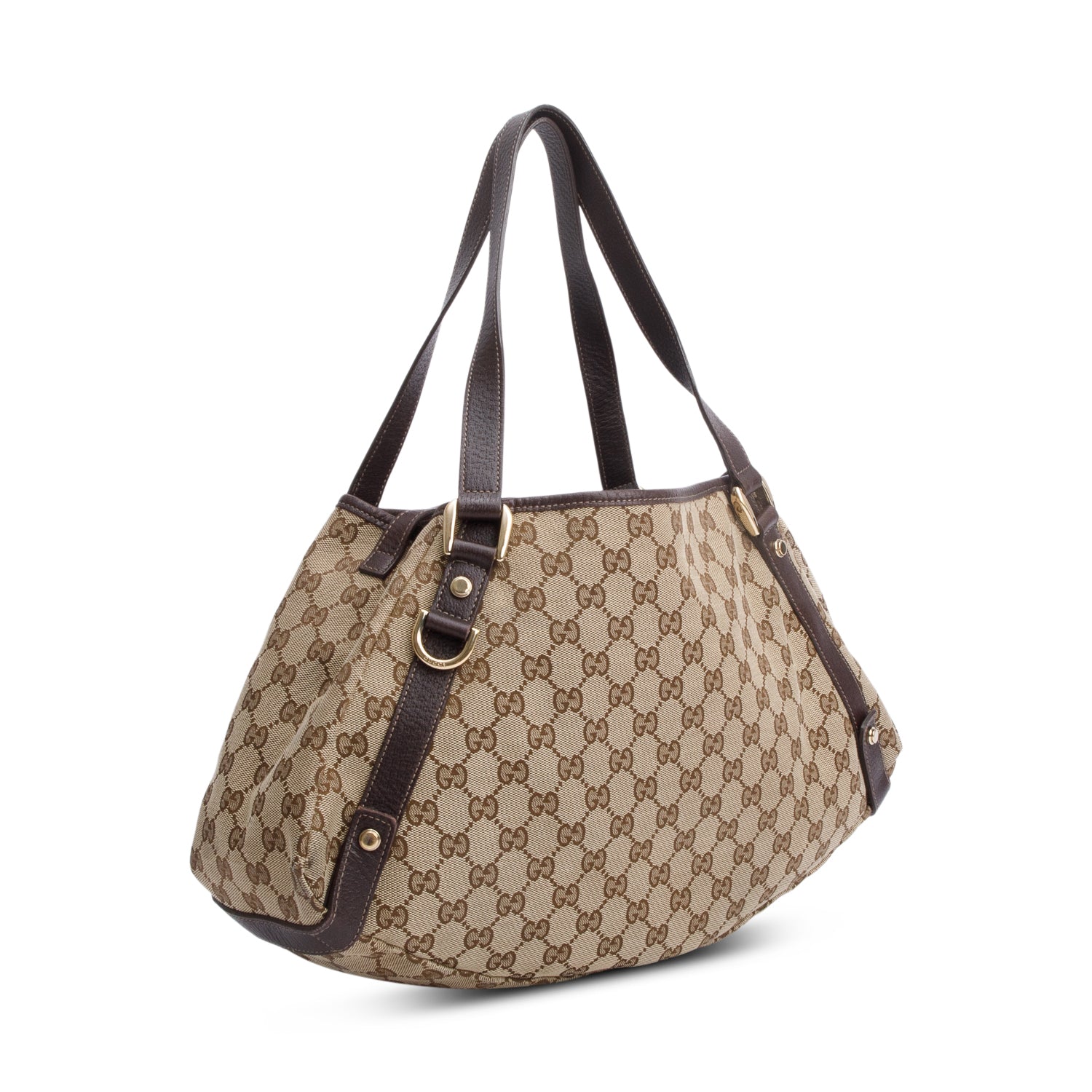 Gucci Brown Leather Trim Medium GG Canvas Abbey Shoulder Bag