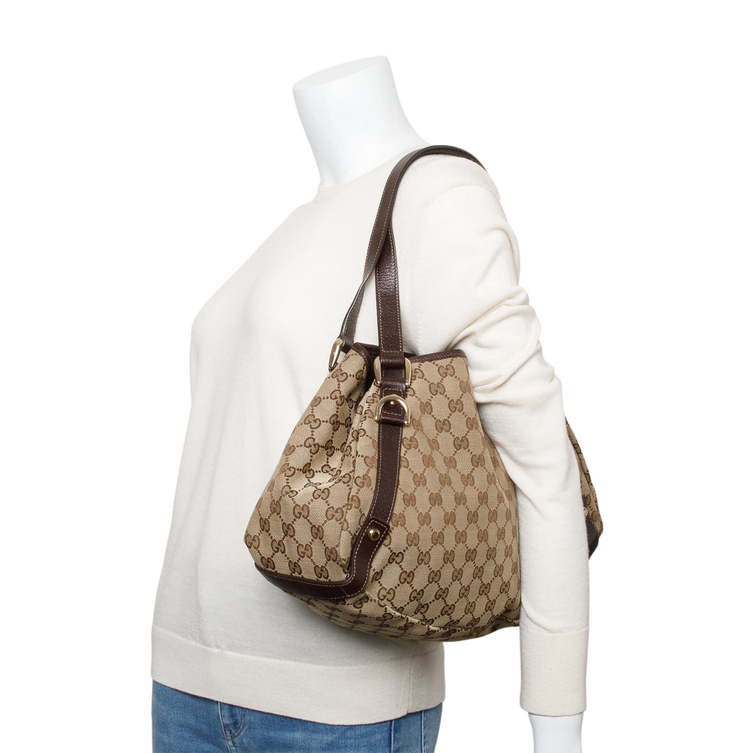 Gucci Brown Leather Trim Medium GG Canvas Abbey Shoulder Bag