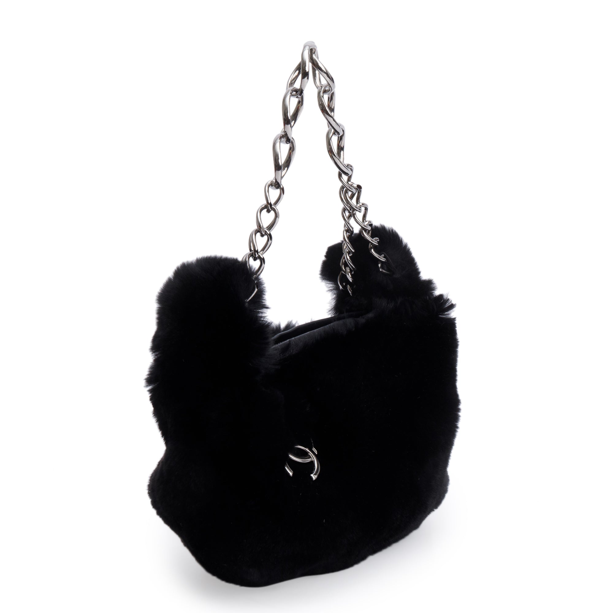 Chanel Black Lapin Rabbit Fur Lambskin Chain Shoulder Bag
