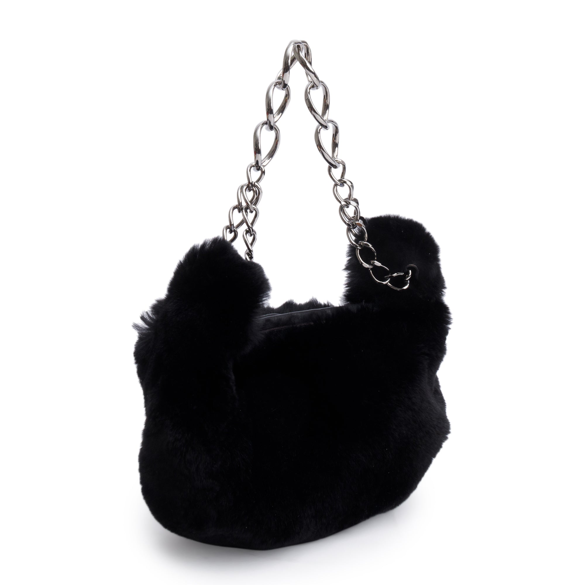 Chanel Black Lapin Rabbit Fur Lambskin Chain Shoulder Bag