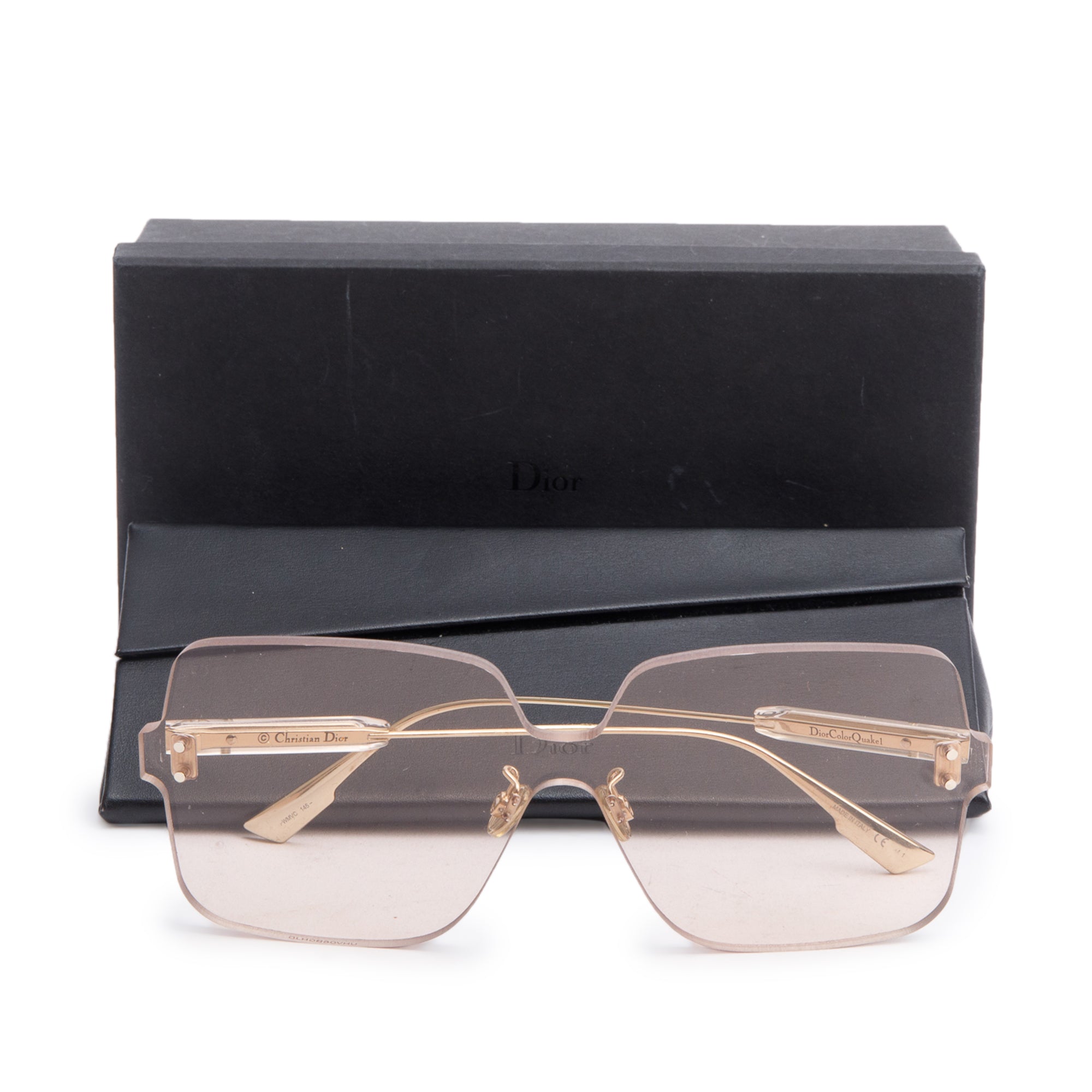 Christian Dior Gold Tone Metal Rimless DiorColorQuake1 Square Sunglasses w/ Authenticity Card, Box & Case