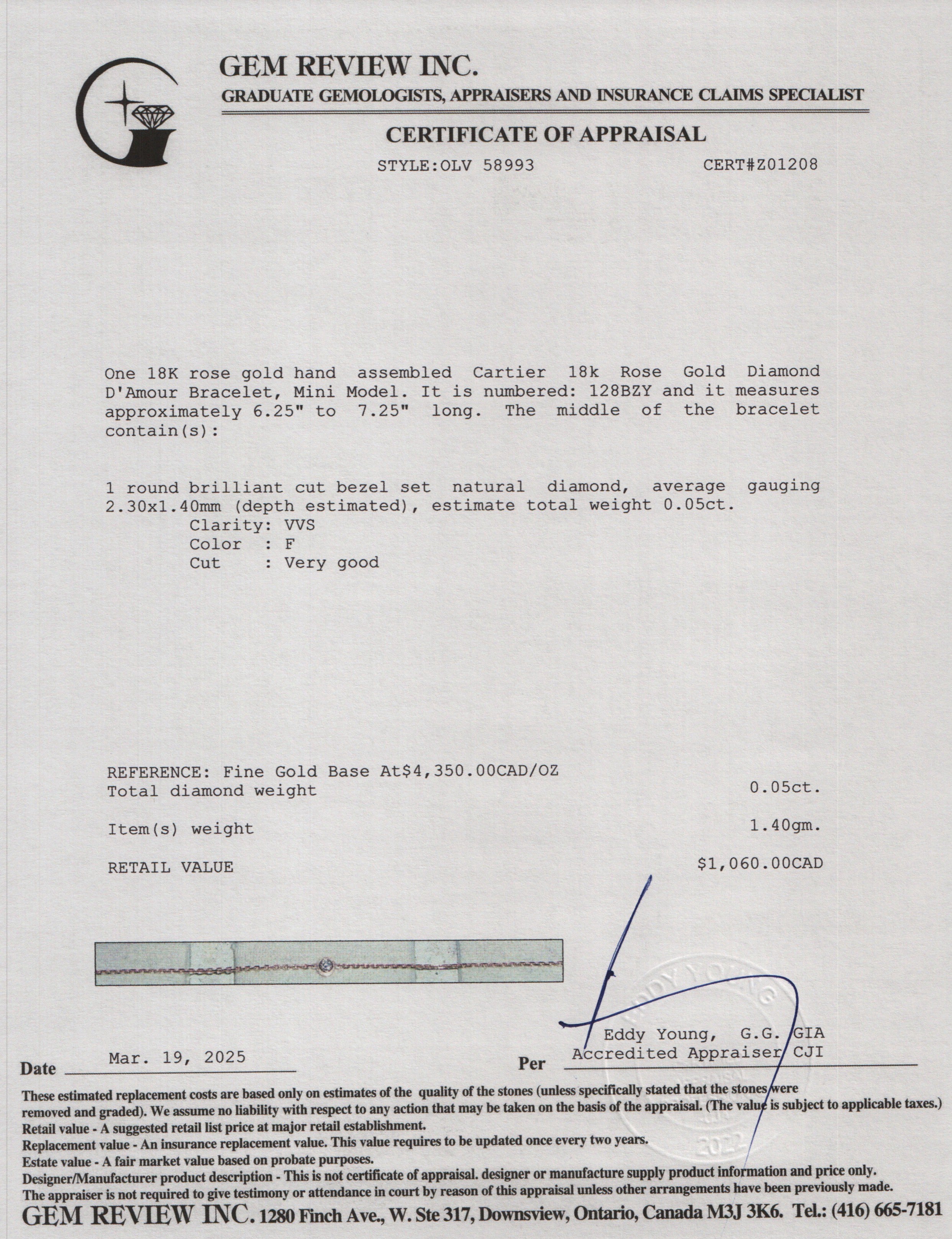 Cartier 2024 18k Rose Gold Diamond D'Amour Bracelet, Mini Model w/ Box, Receipt & Certificate