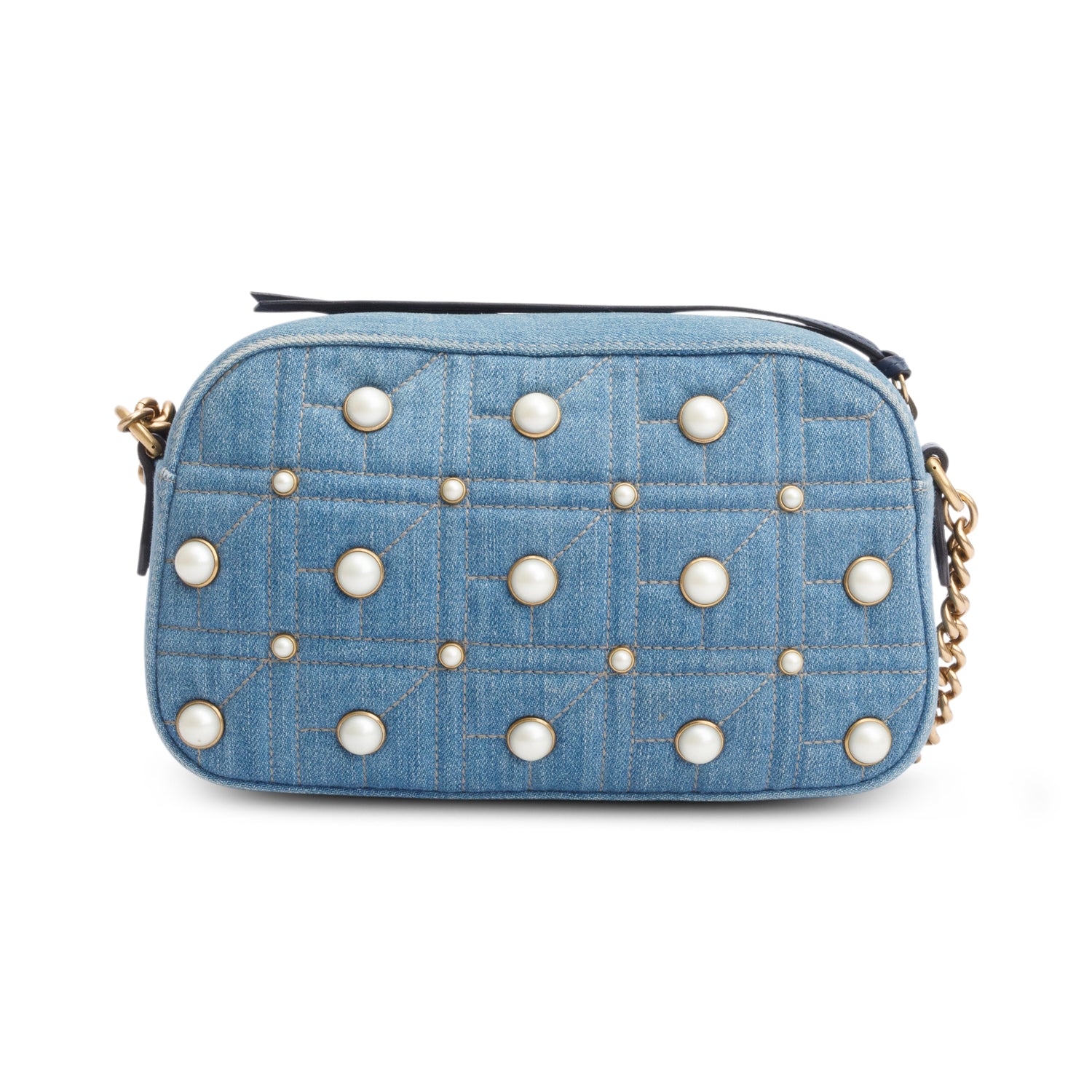 Gucci Blue Denim GG Marmont Pearly GG Small Shoulder Bag w/ Box