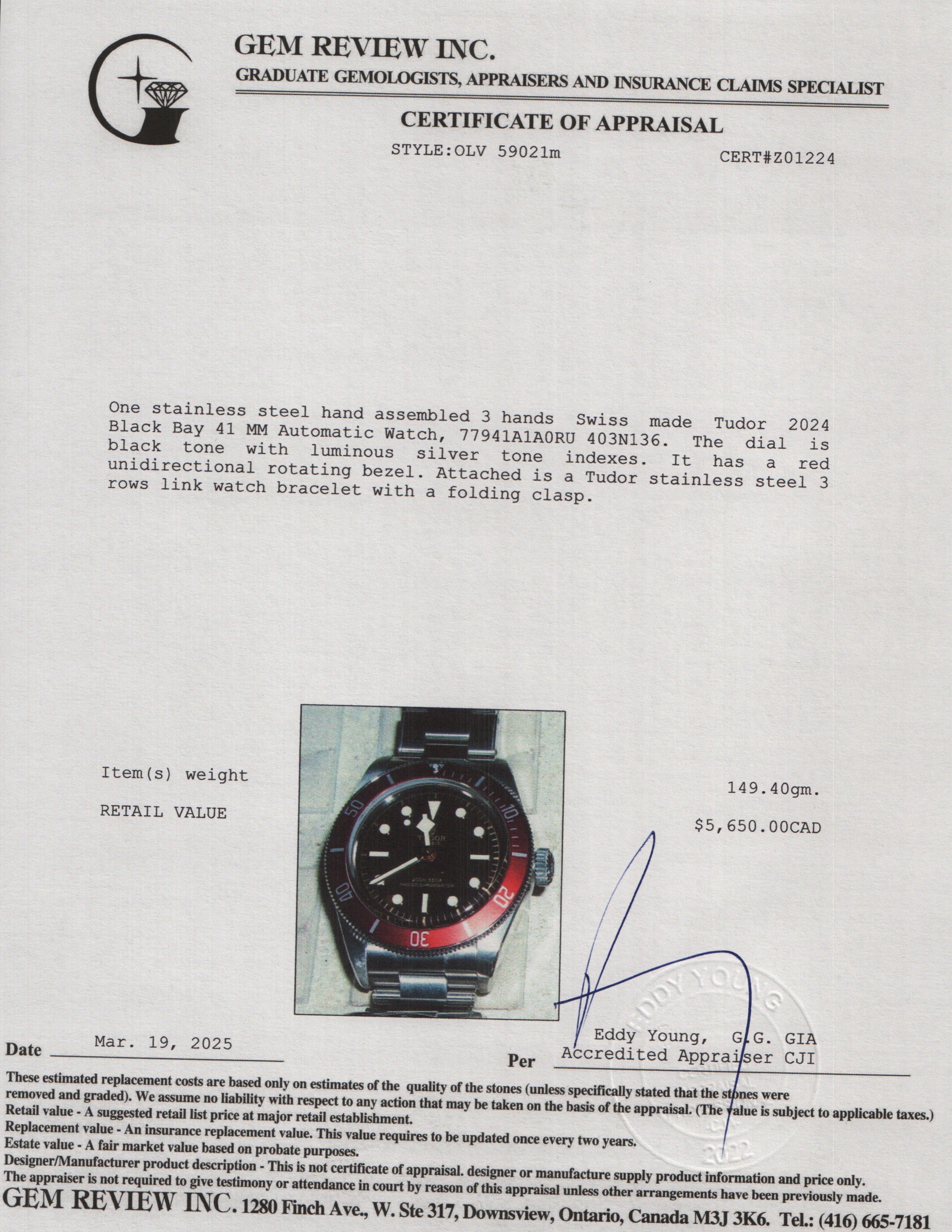 Tudor 2024 Stainless Steel Black Bay 41 MM Automatic Watch 7941A1A0RU w/ Box & Papers
