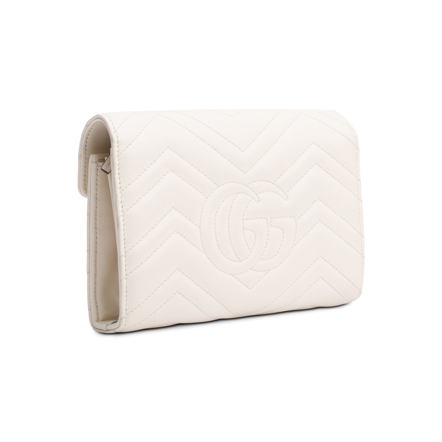 Gucci White GG Marmont Mini Wallet on Chain w/ Box