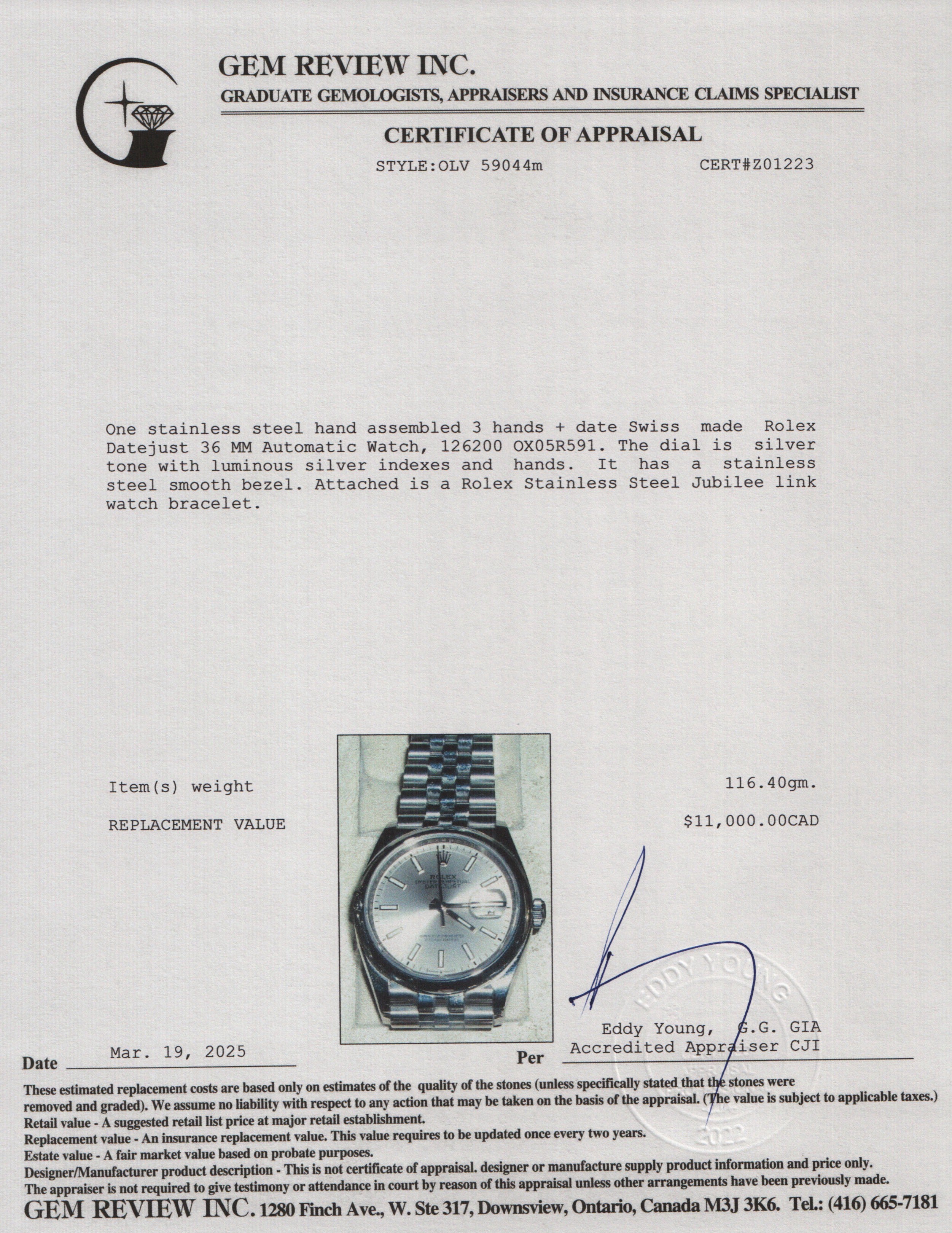 Rolex 2022 Stainless Steel Datejust 36 MM Silver Dial Automatic Watch 126200 w/ Box & Papers