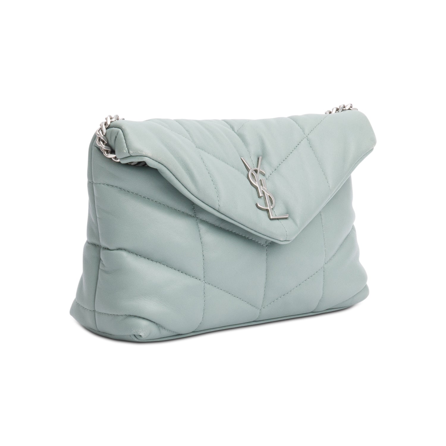 Saint Laurent 2022 Grey Lambskin Leather Toy Puffer Shoulder Bag