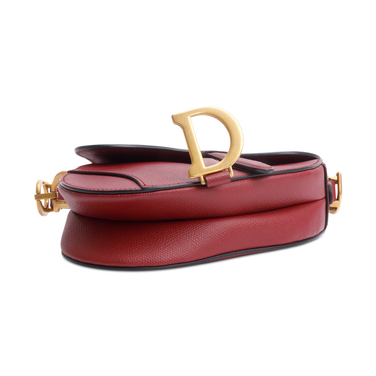 Christian Dior Red Grained Calfskin Leather Mini Saddle Bag