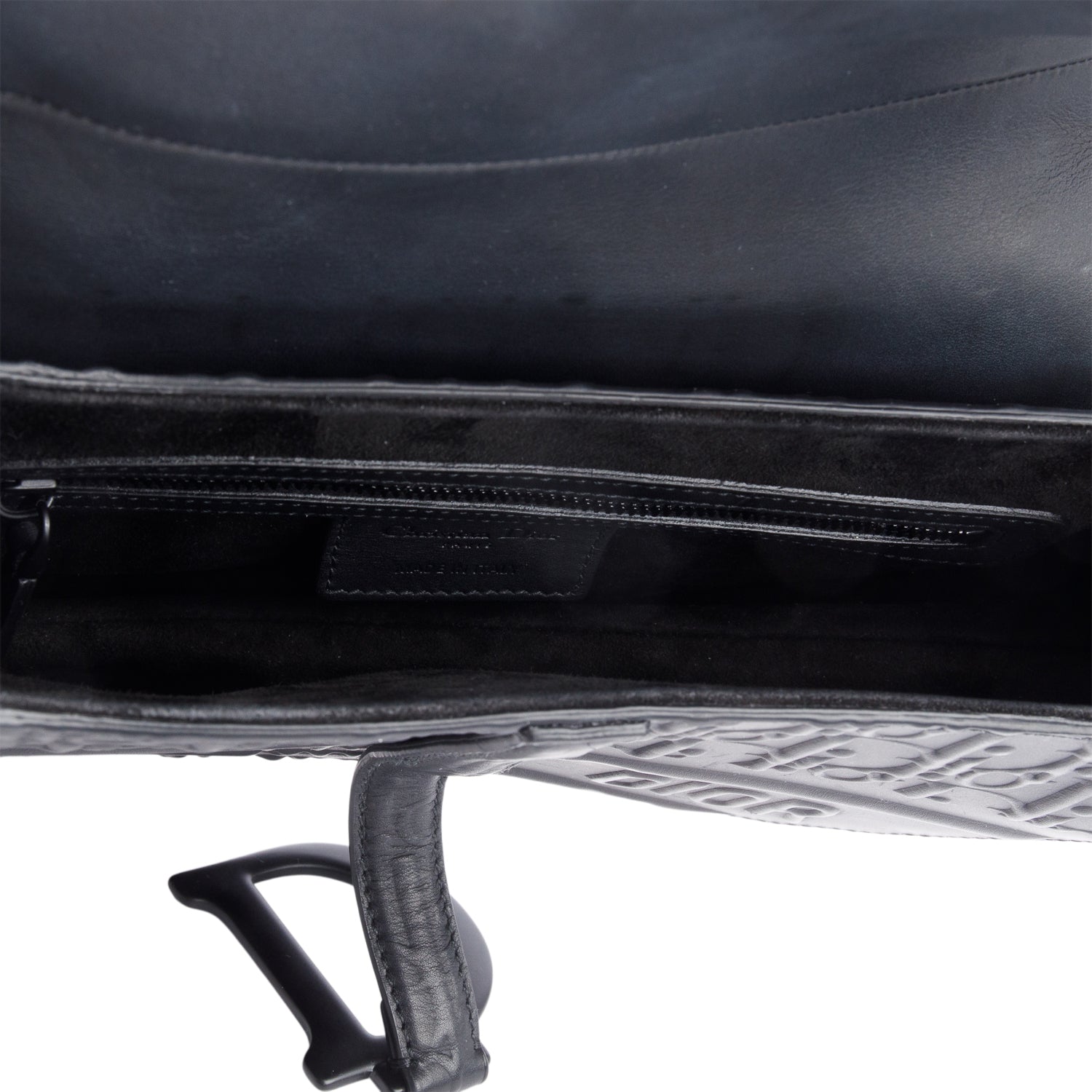 Christian 2022 Dior Black Oblique Embossed Calfskin Leather Saddle Bag