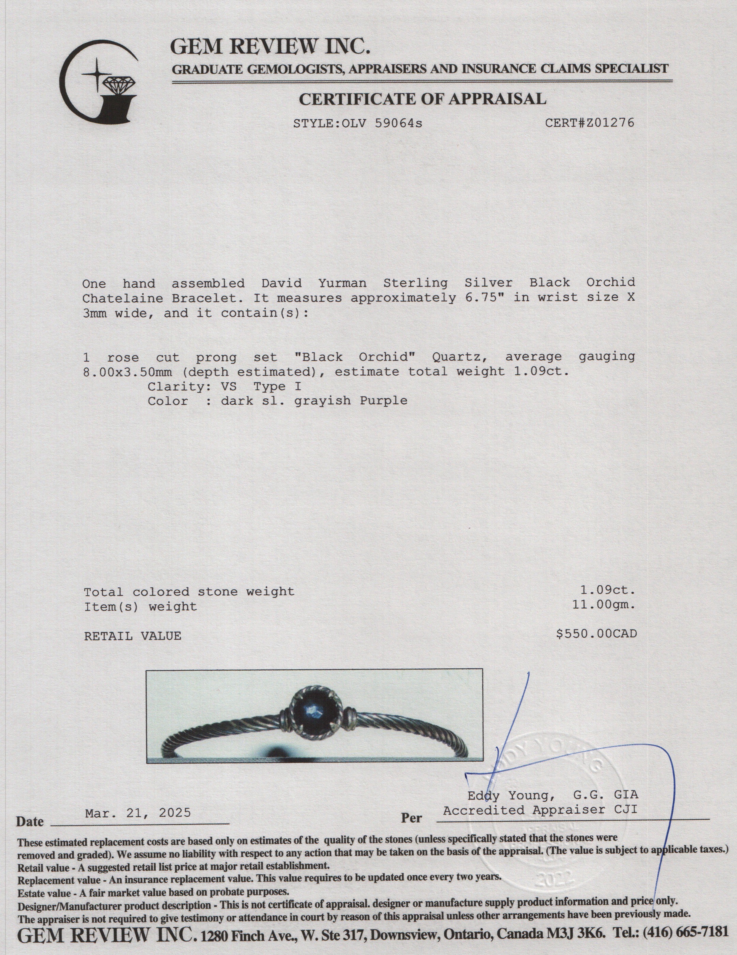 David Yurman Sterling Silver Black Orchid Chatelaine Bracelet