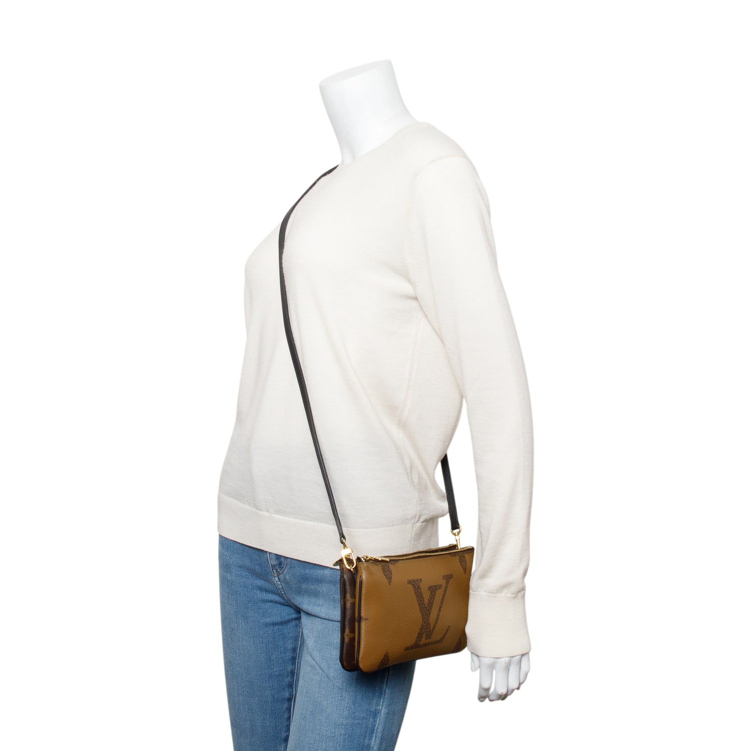 Louis Vuitton Monogram Giant Reverse & Monogram Double Zip Pochette w/ Strap