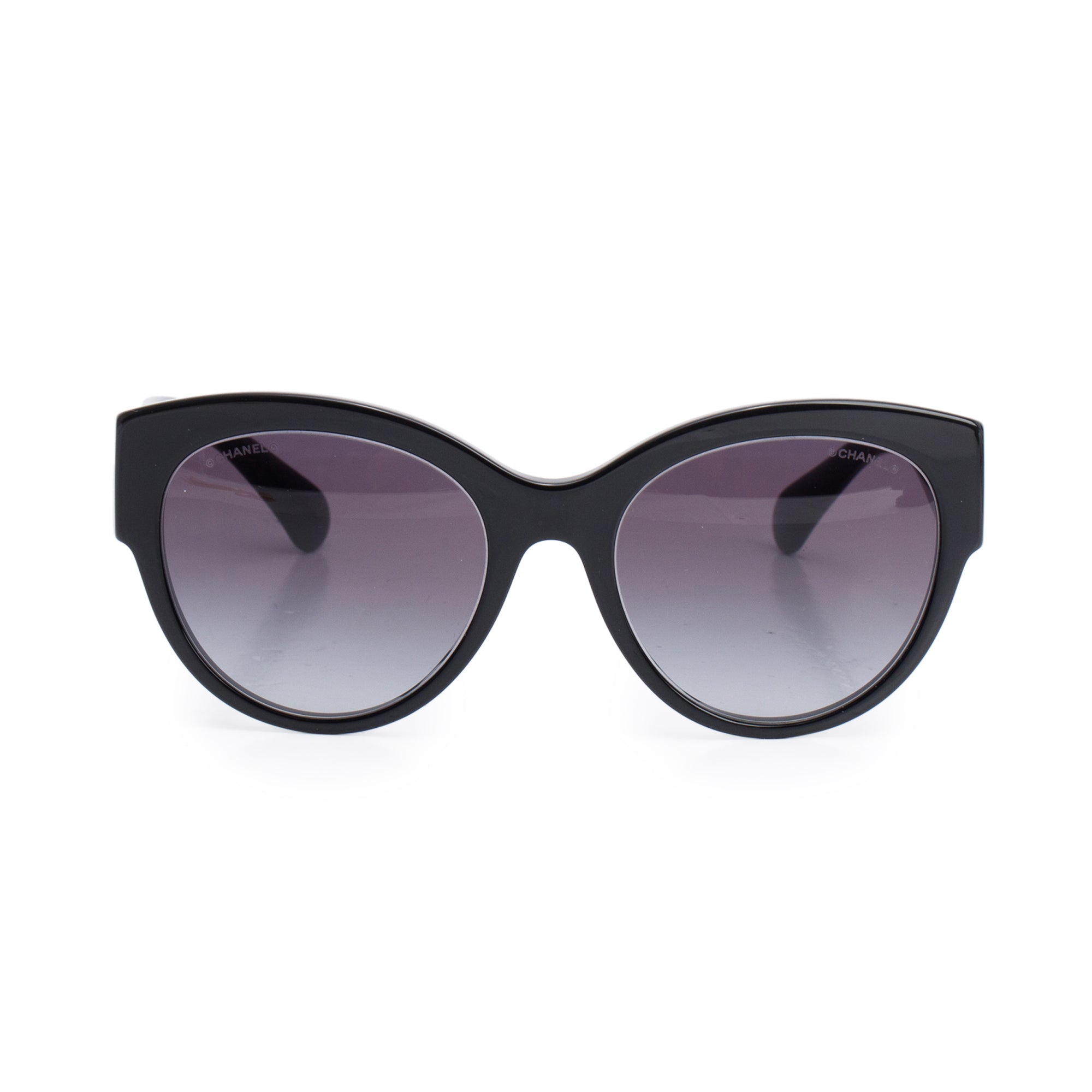 Chanel 5498-B-A Black Acetate Strass CC Logo Round Sunglasses w/ Box & Case
