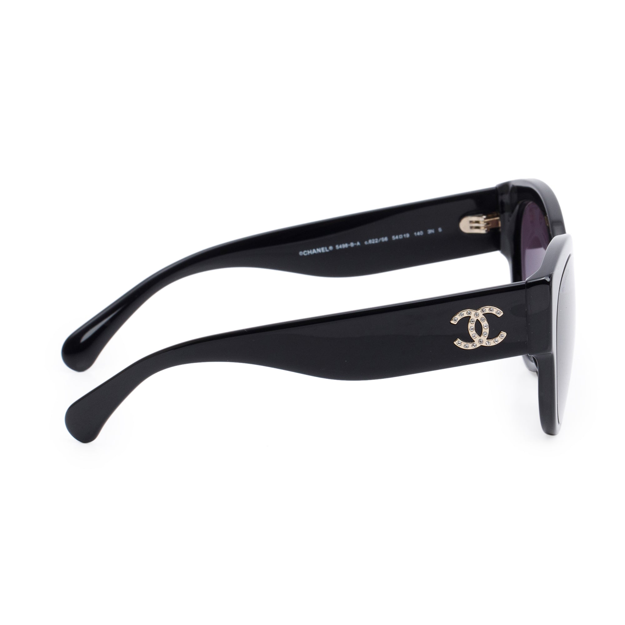 Chanel 5498-B-A Black Acetate Strass CC Logo Round Sunglasses w/ Box & Case