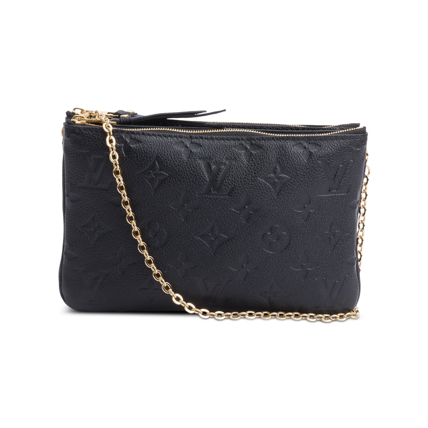 Louis Vuitton Black Monogram Empreinte Double Zip Pochette w/ Strap