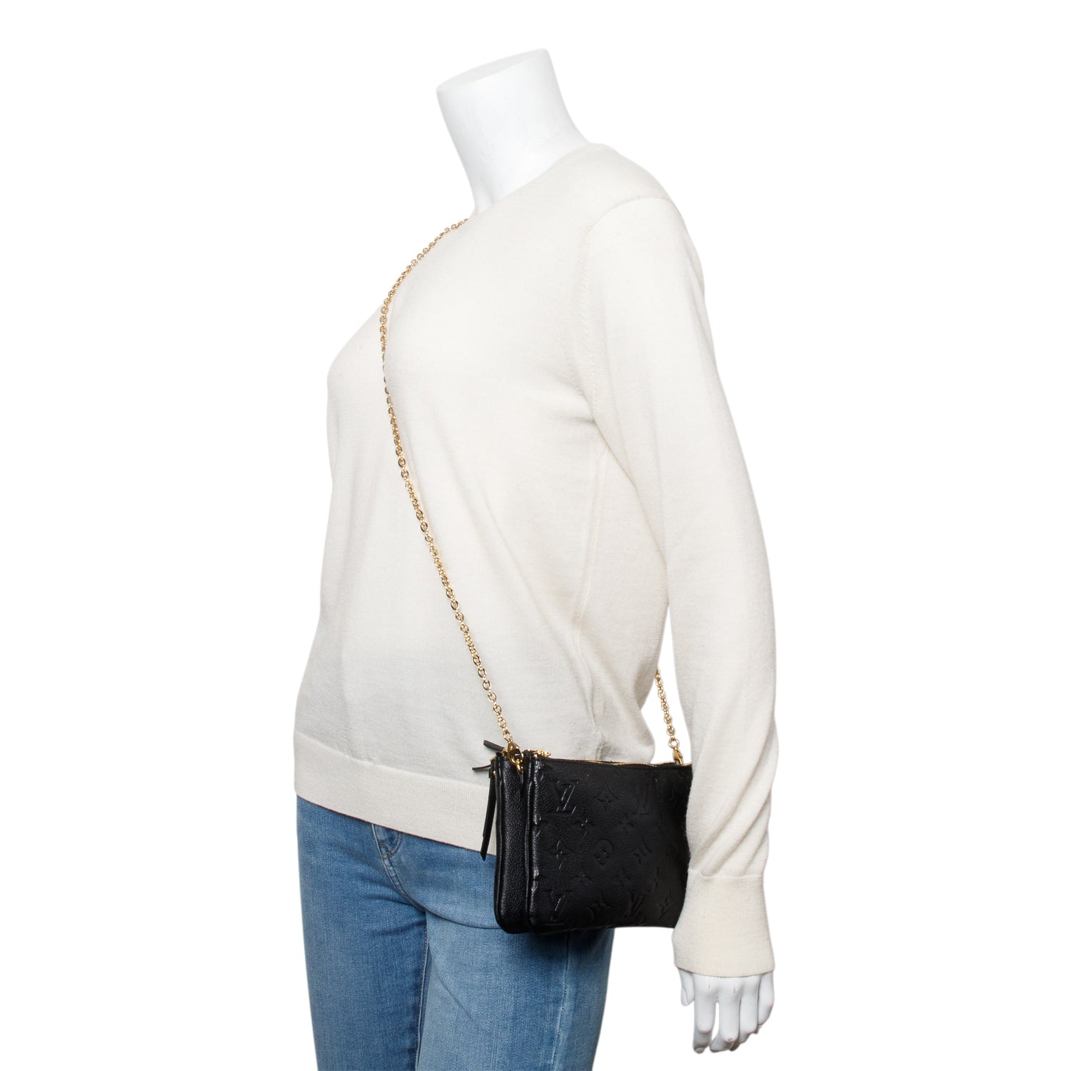 Louis Vuitton Black Monogram Empreinte Double Zip Pochette w/ Strap
