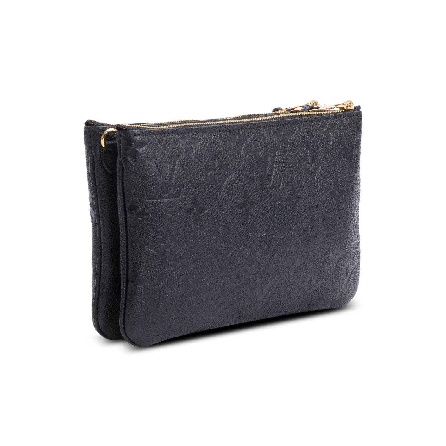 Louis Vuitton Black Monogram Empreinte Double Zip Pochette w/ Strap