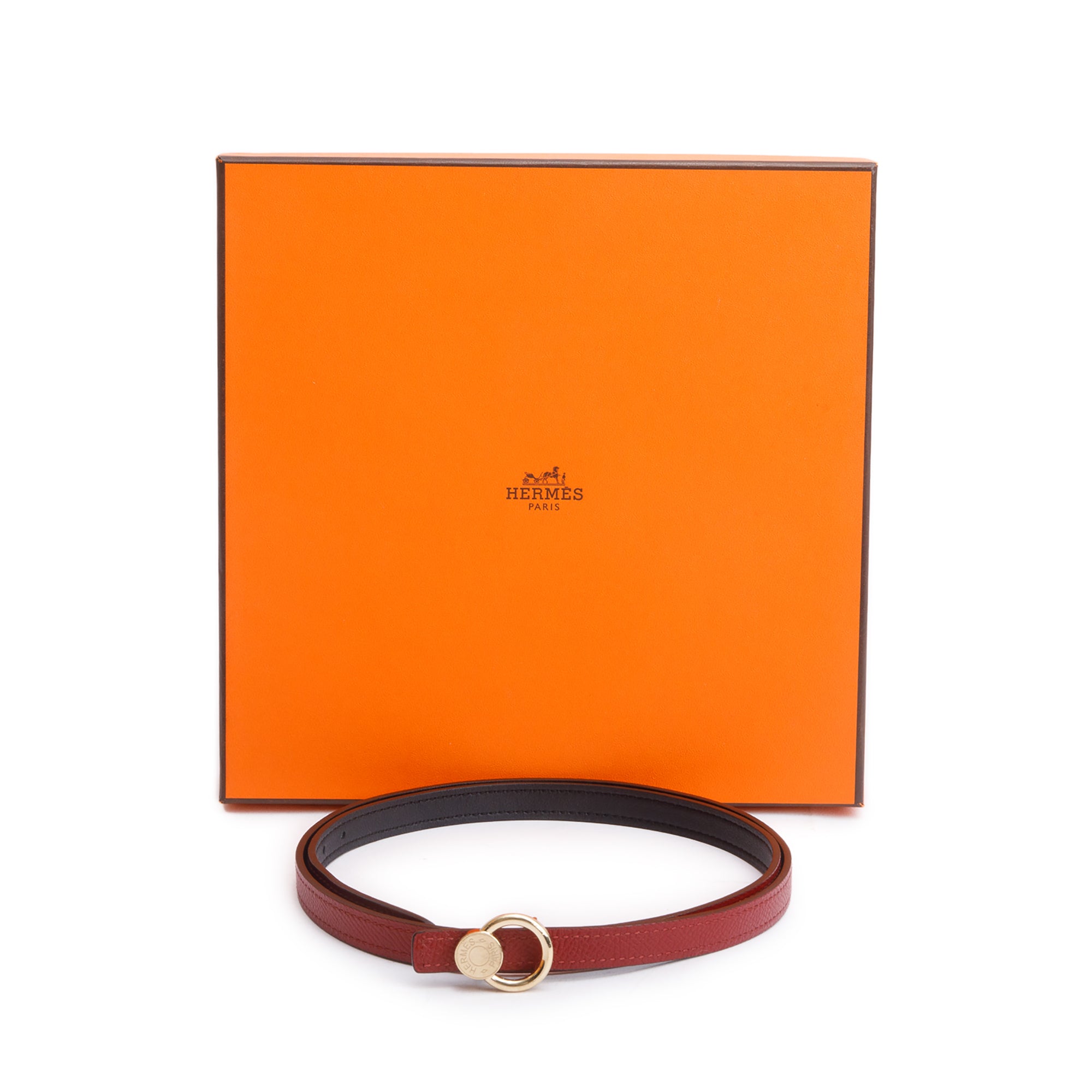 Hermes Noir/Rouge H Swift & Epsom Leather Reversible 13 MM Gold Plated Clou De Selle Belt Kit w/ Box