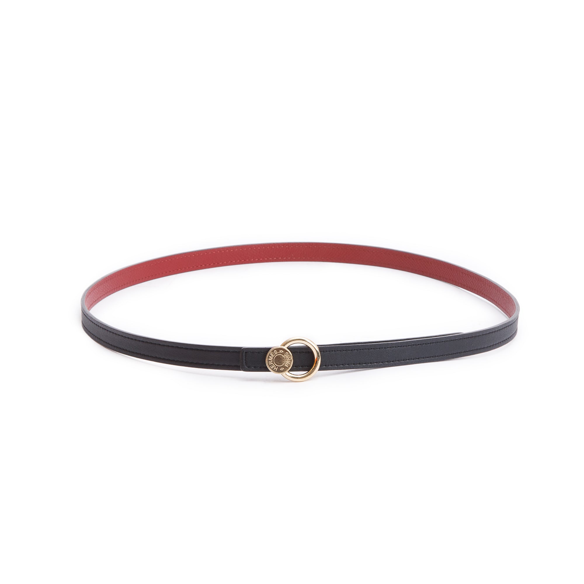 Hermes Noir/Rouge H Swift & Epsom Leather Reversible 13 MM Gold Plated Clou De Selle Belt Kit w/ Box