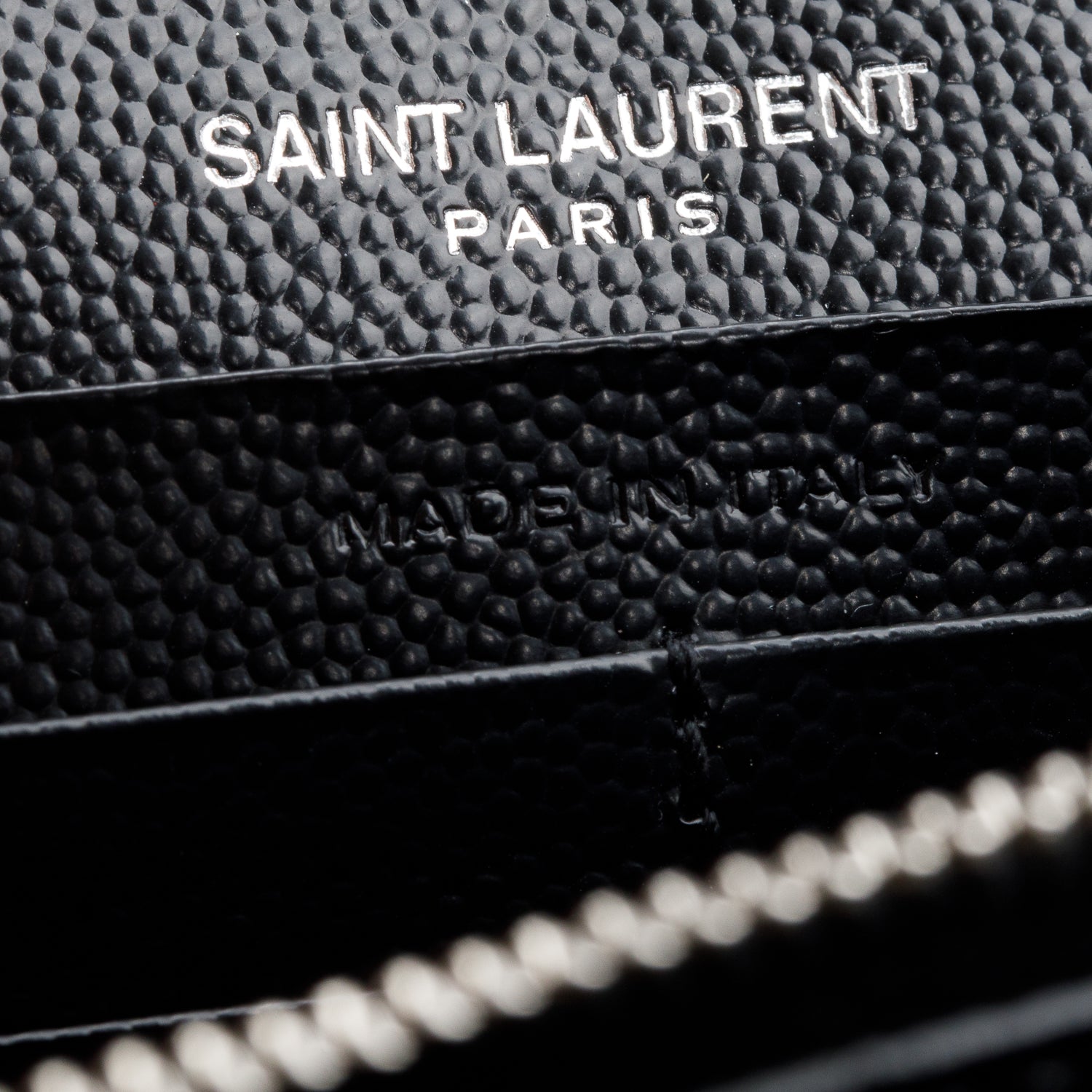 Saint Laurent 2022 Black Grain De Poudre Leather Cassandre Envelope Chain Wallet w/ Box