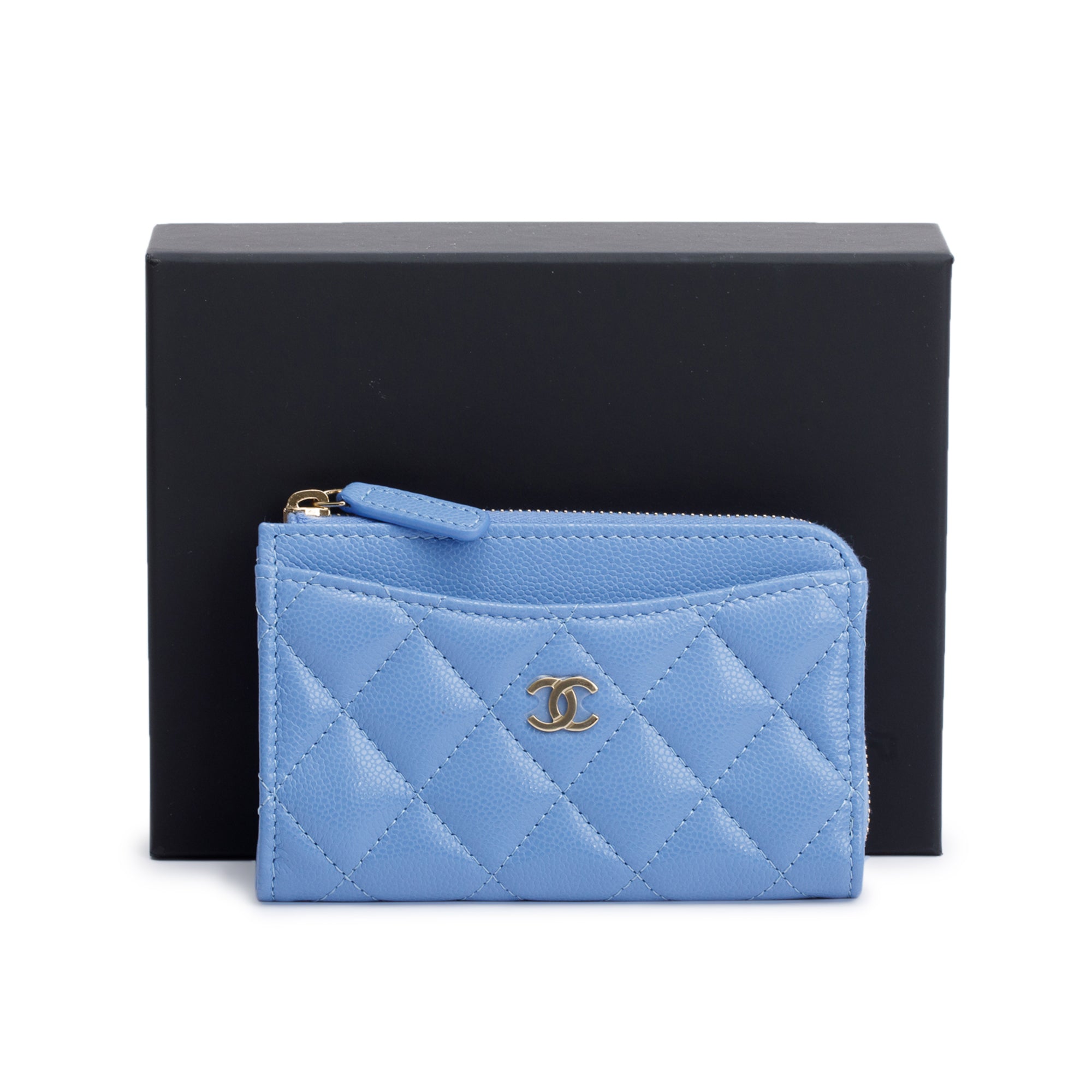Chanel 2024 Blue Quilted Caviar Leather Classic Zipped Card Holder w/ Box & Receipt