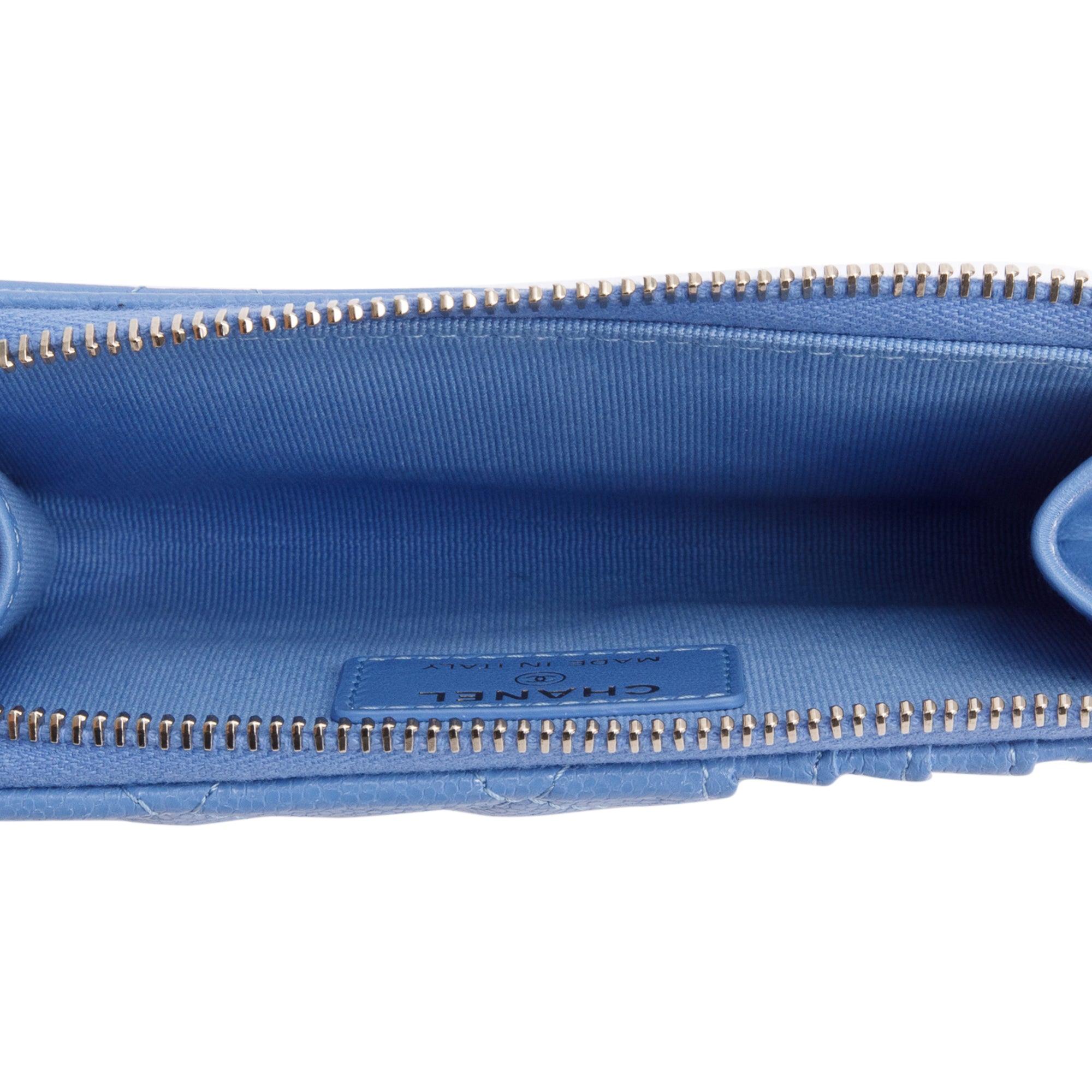 Chanel 2024 Blue Quilted Caviar Leather Classic Zipped Card Holder w/ Box & Receipt