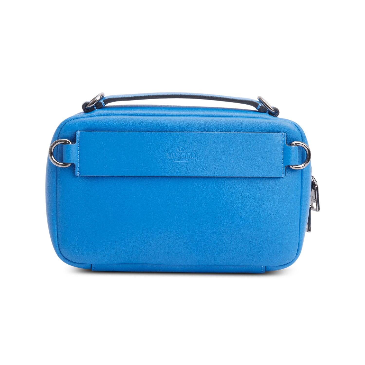 Valentino Blue Signature Leather Lacquered Vlogo Camera Crossbody Bag