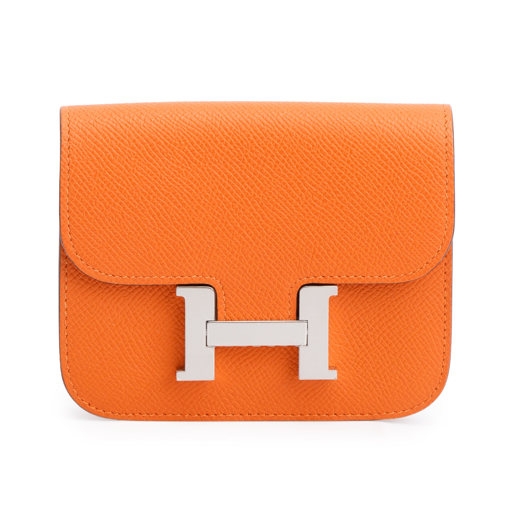 Hermes 2022 Orange Veau Epsom Constance Slim Compact Wallet w/ Box & Insert