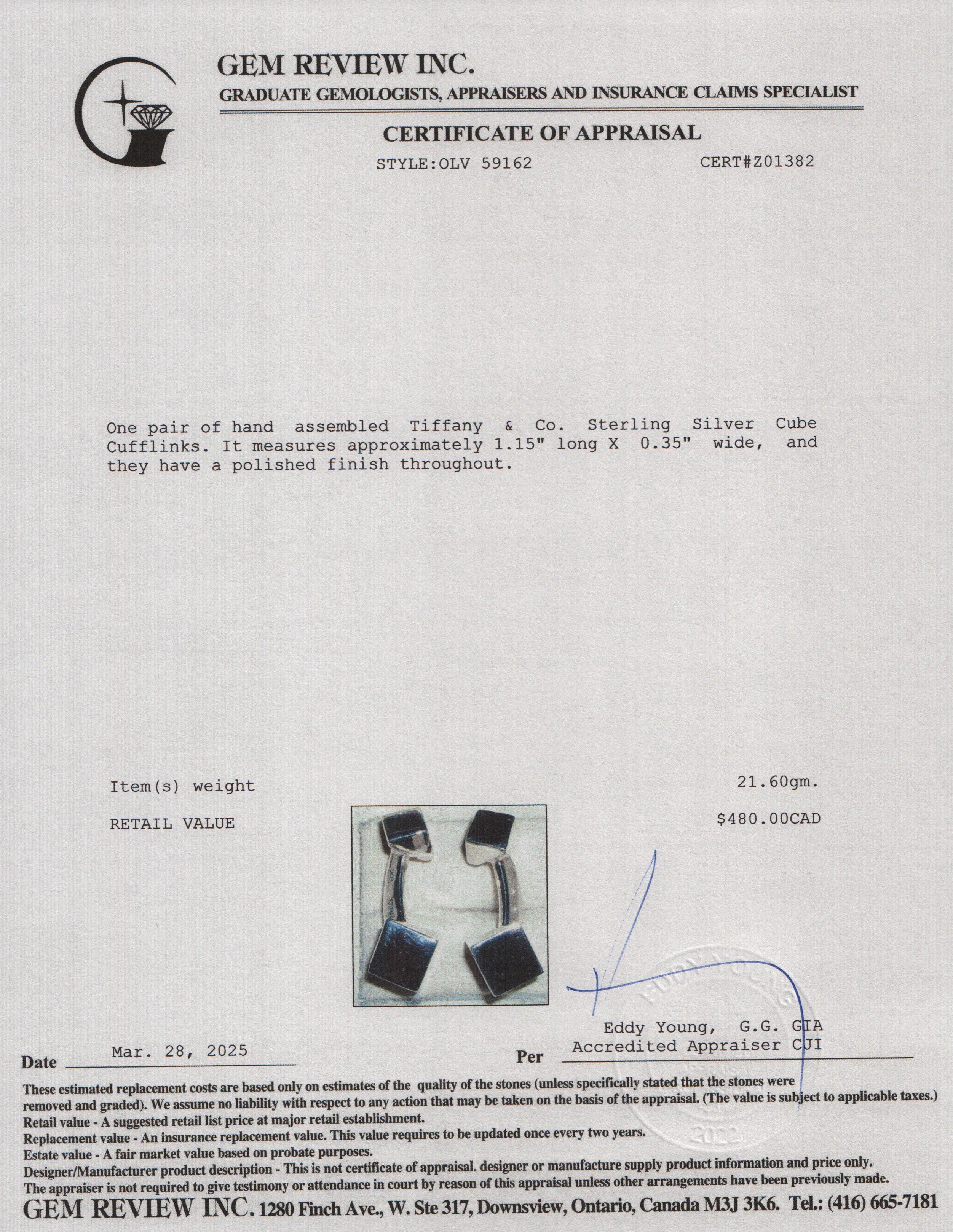 Tiffany & Co. Sterling Silver Cube Cufflinks