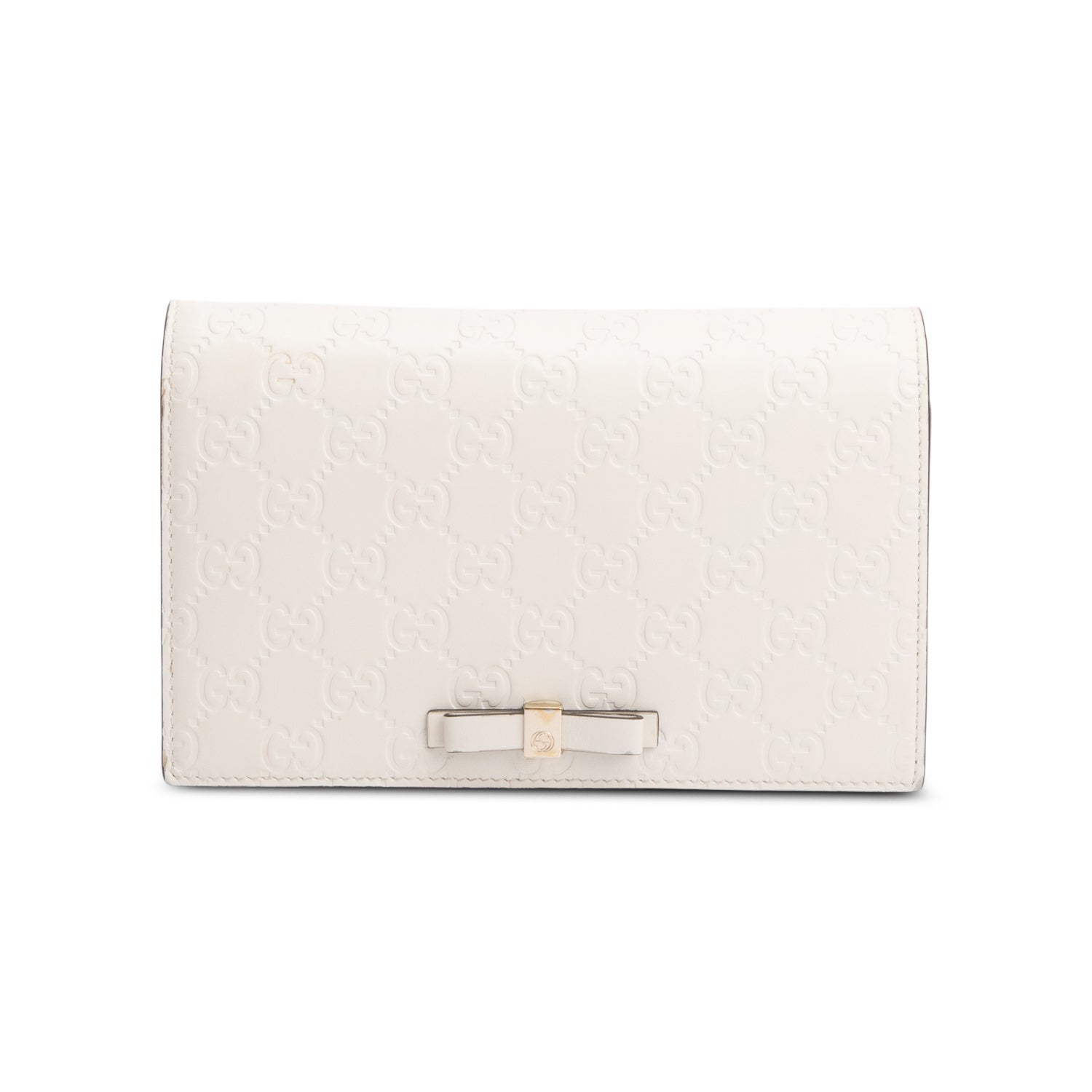 Gucci White Signature Leather Bow Mini Wallet On Chain