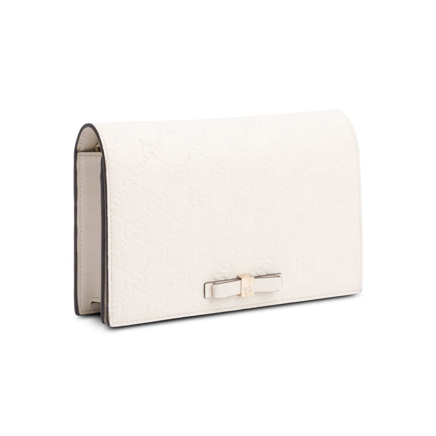 Gucci White Signature Leather Bow Mini Wallet On Chain