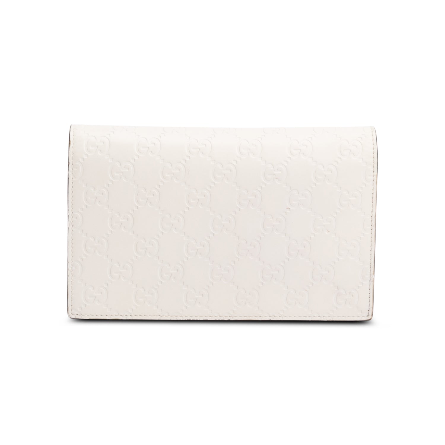 Gucci White Signature Leather Bow Mini Wallet On Chain